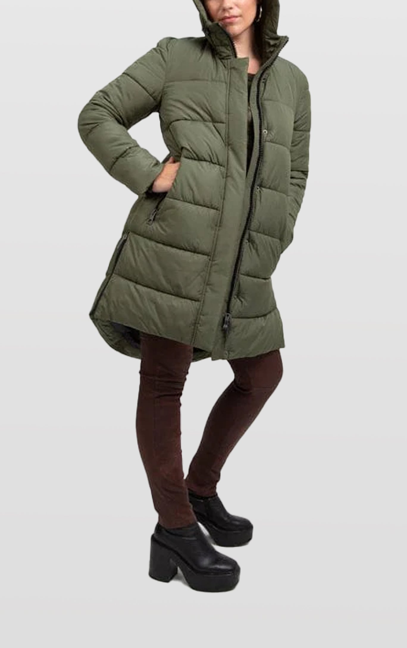Portobello II Olive Green Long Puffer Jacket