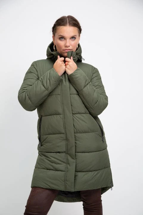 PORTOBELLO II olive green long puffer jacket - culthread