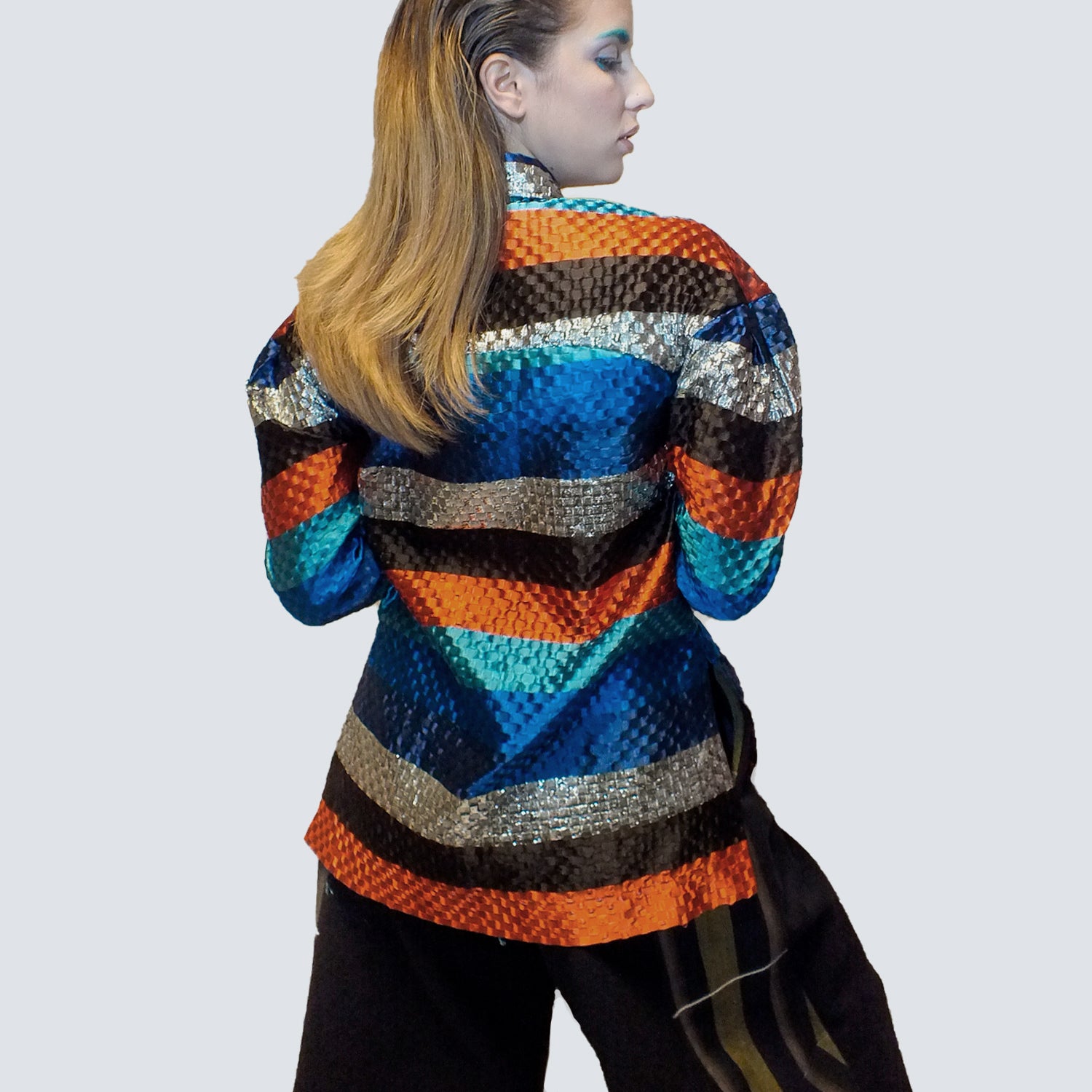 Silk Stripe Open Weave Jacquard Blouse