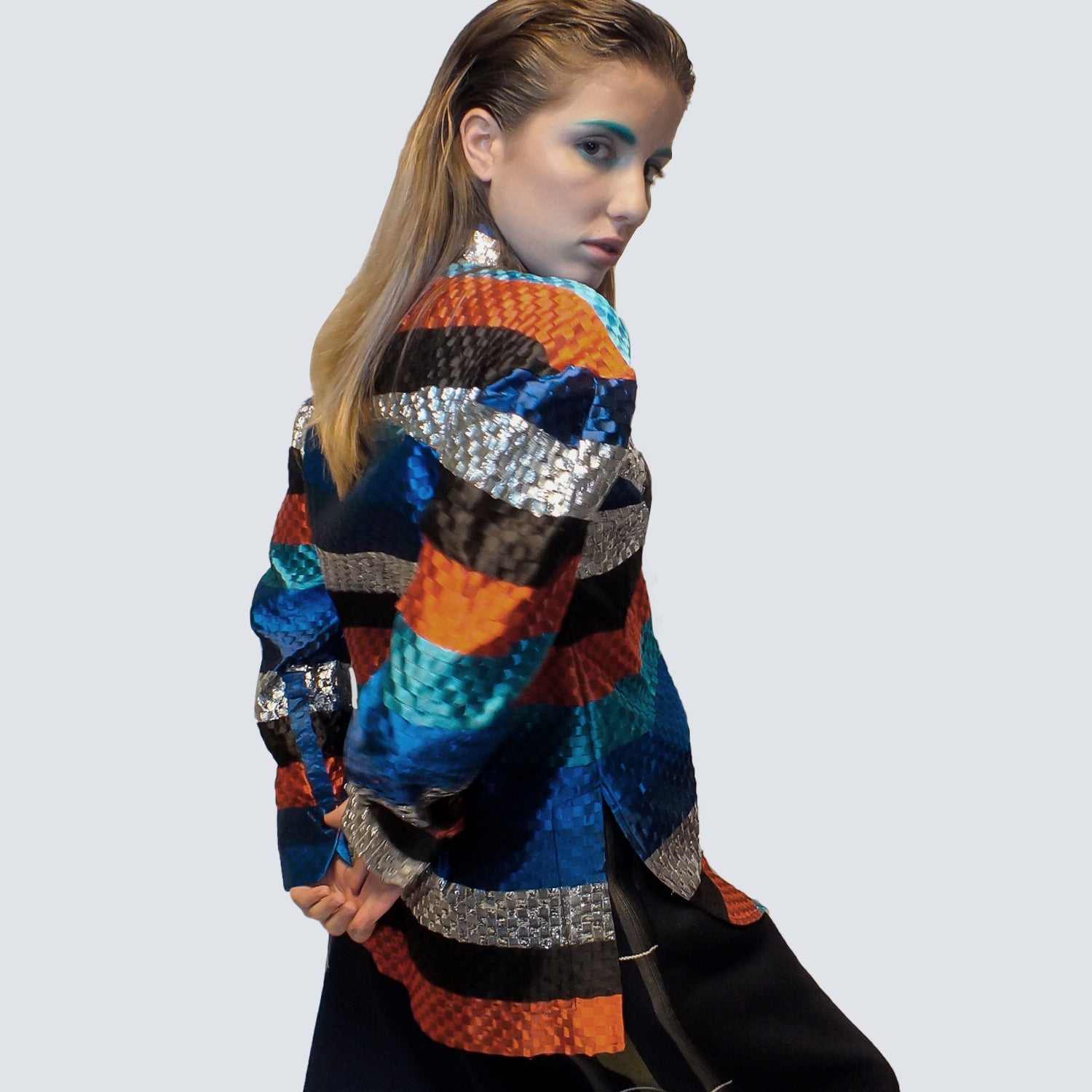 Silk Stripe Open Weave Jacquard Blouse