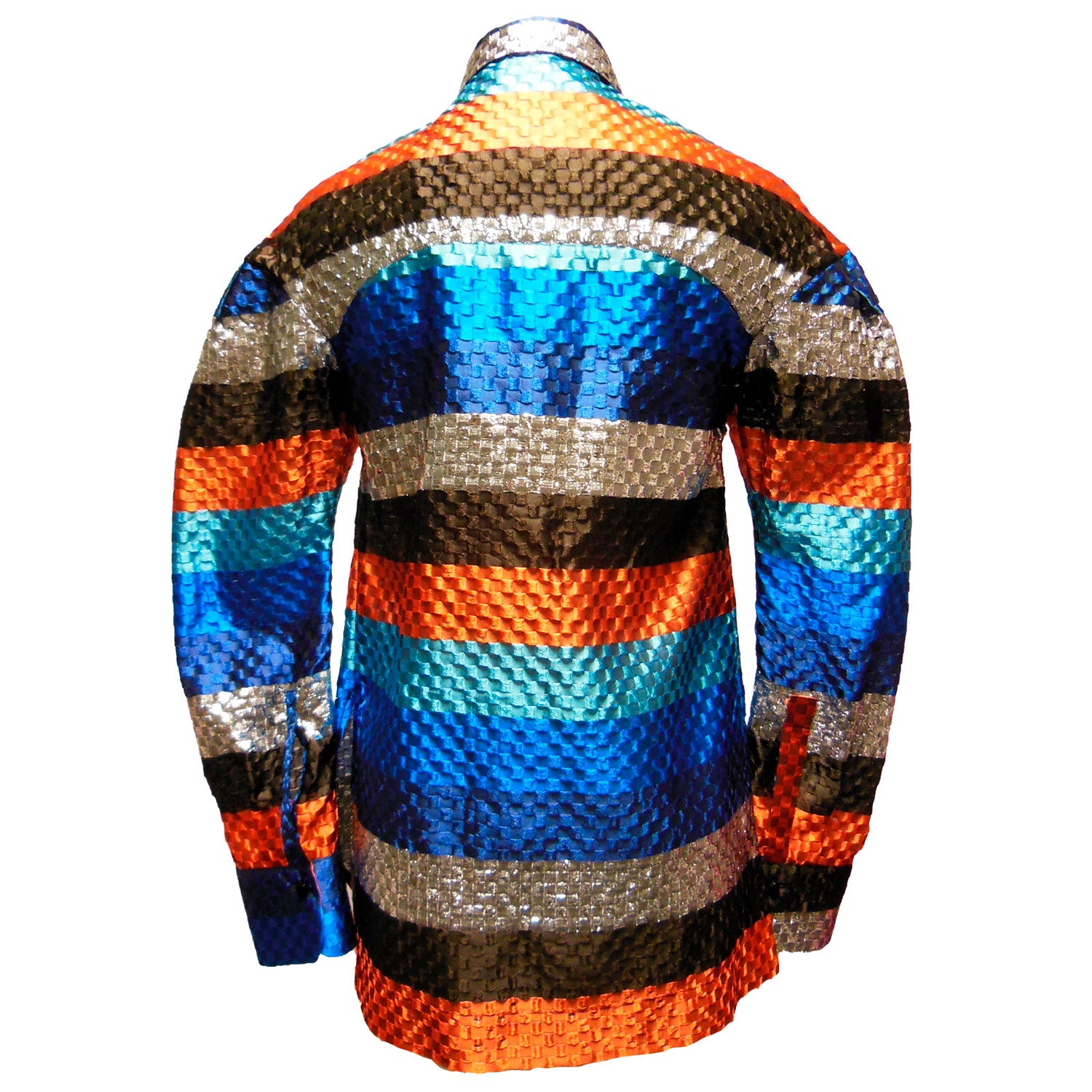 Silk Stripe Open Weave Jacquard Blouse