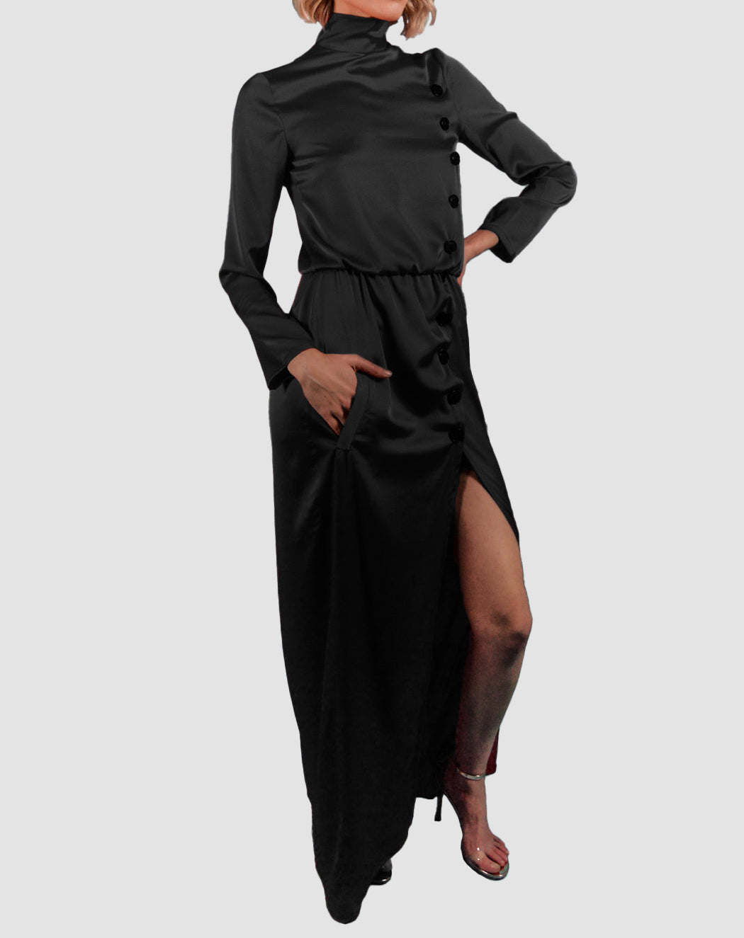 Black long sleeve turtleneck maxi clearance dress