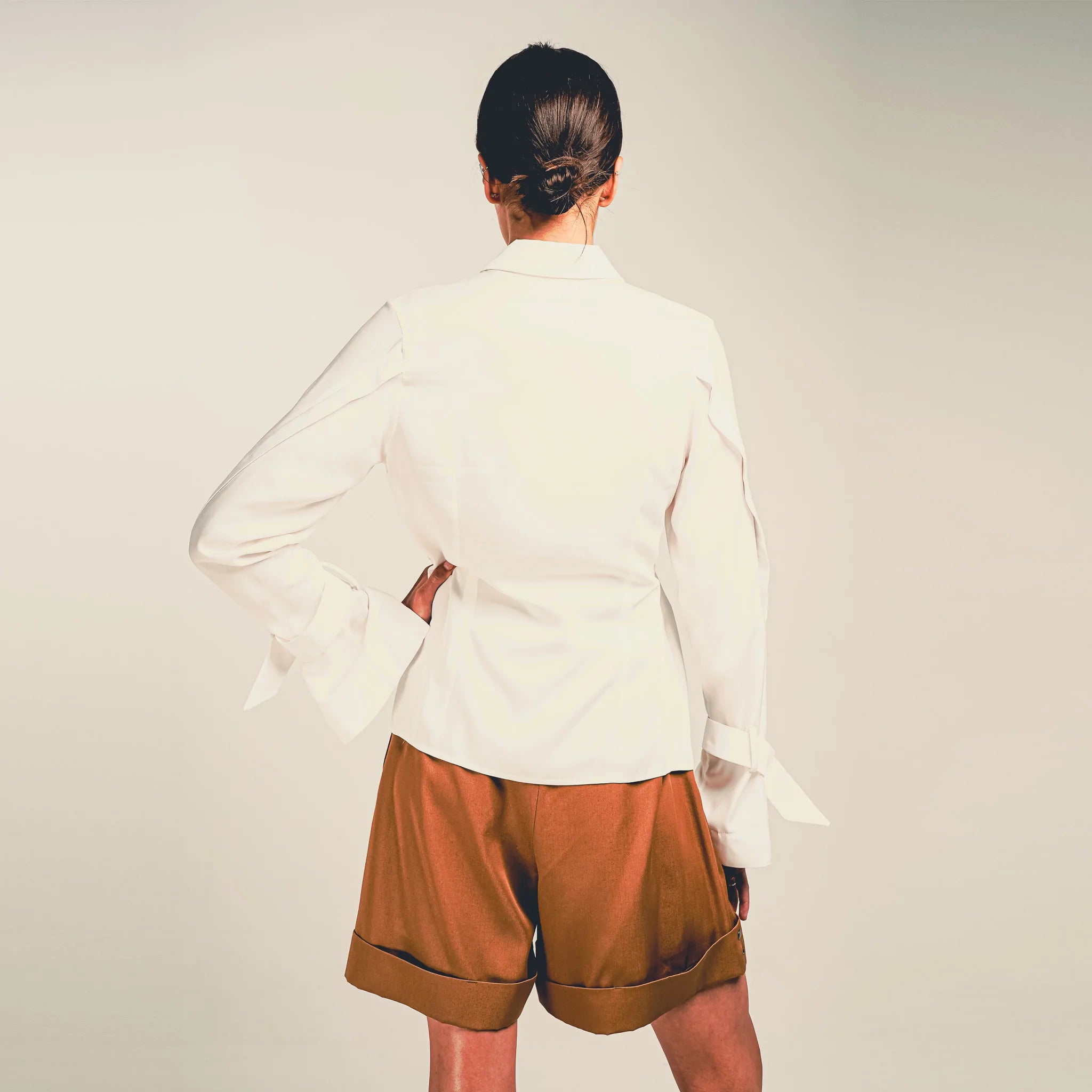 Bamboo Shirt and Camel Shorts Back View