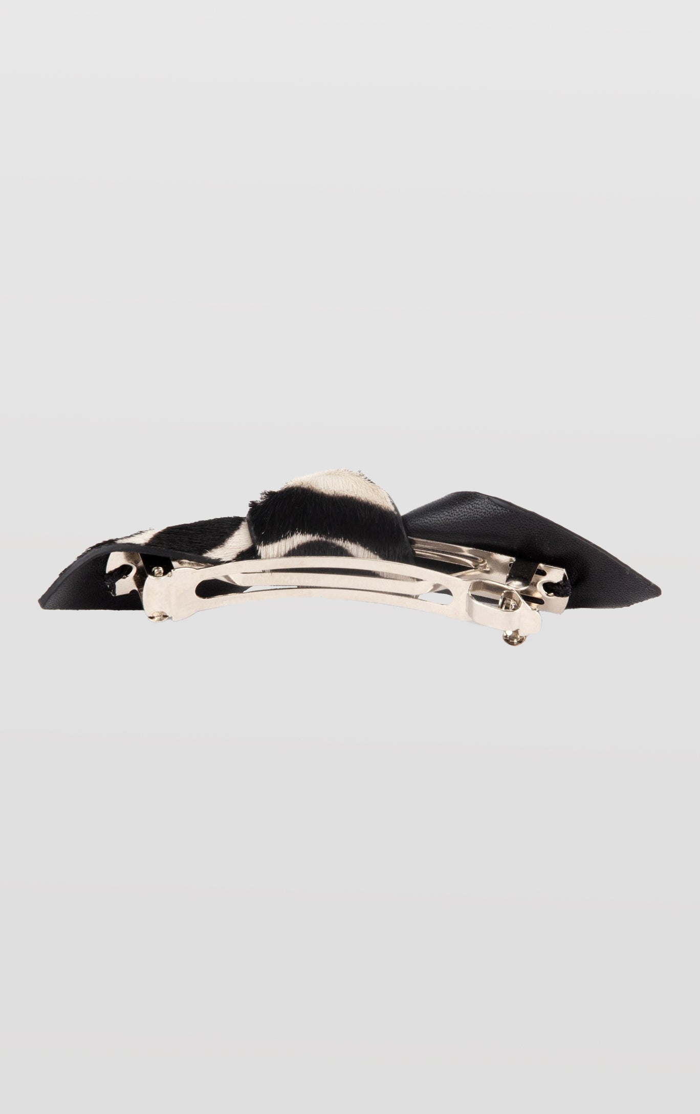 Charlotte Leather Knot Hair Barrette, Zebra Print