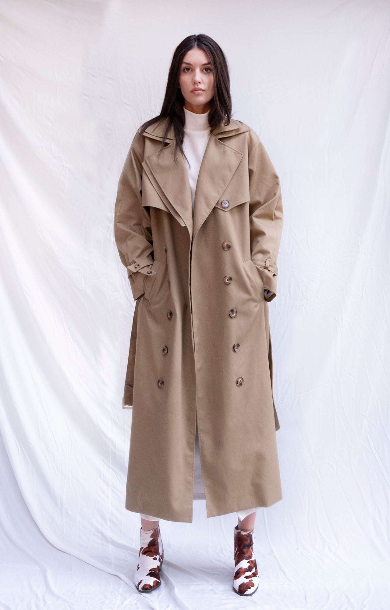 Cream oversized trench coat