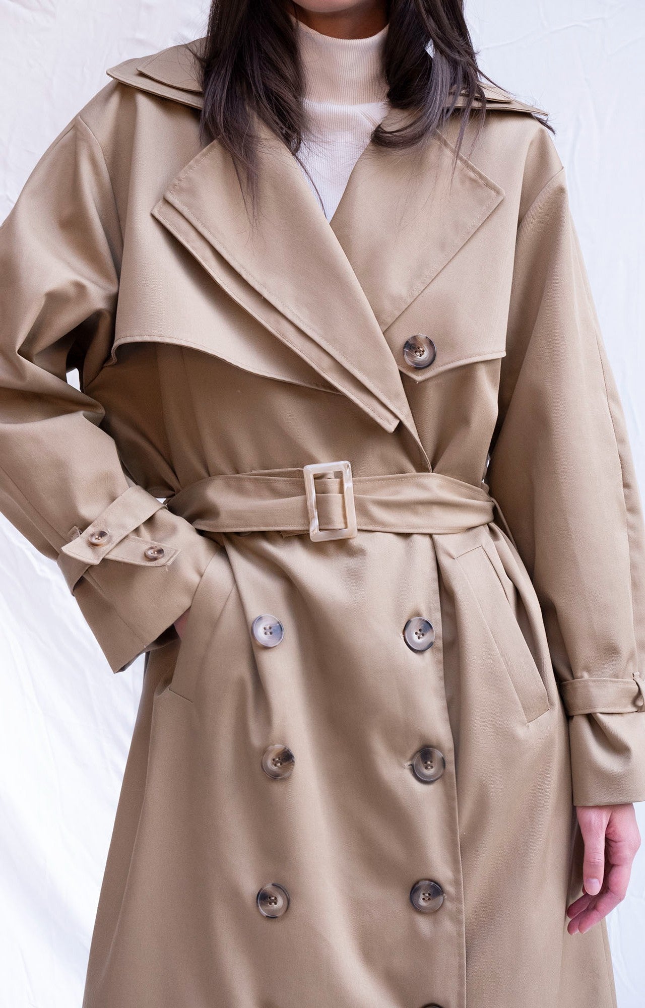 Cream oversized trench coat