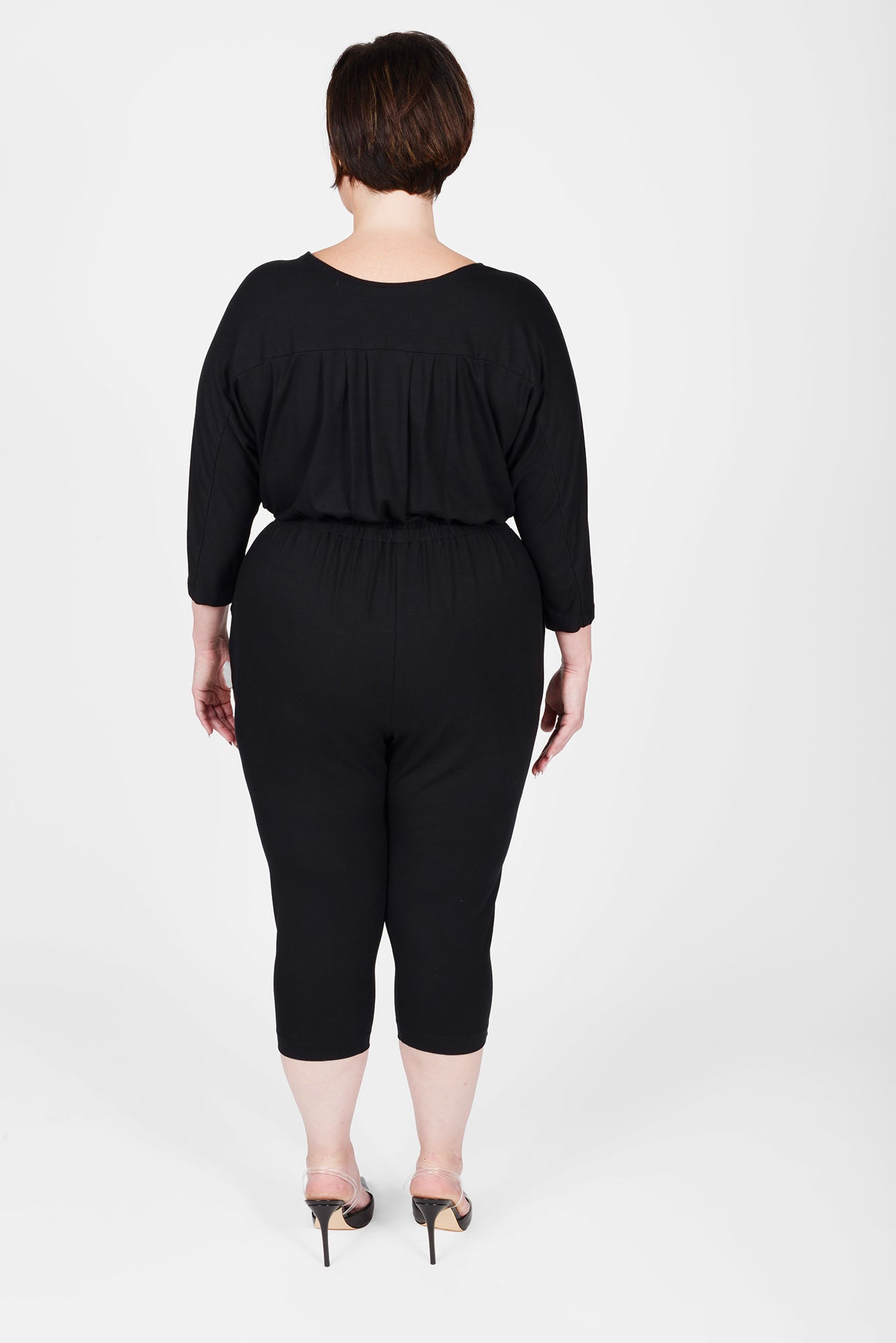 Mayes NYC Alex Back to Front Reversible Jumpsuit Solid color black worn by model Max