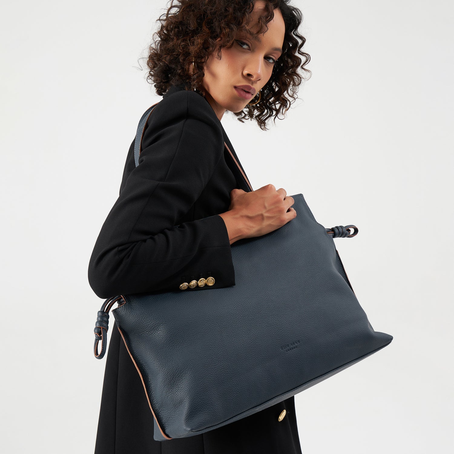 Emma, Navy Leather Tote Bag