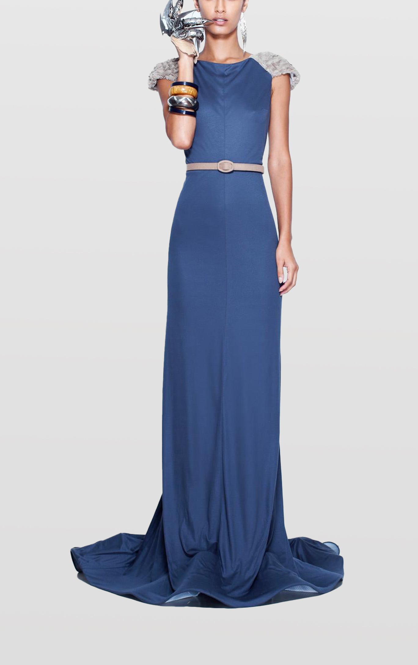 Faux Fur Accented Gown