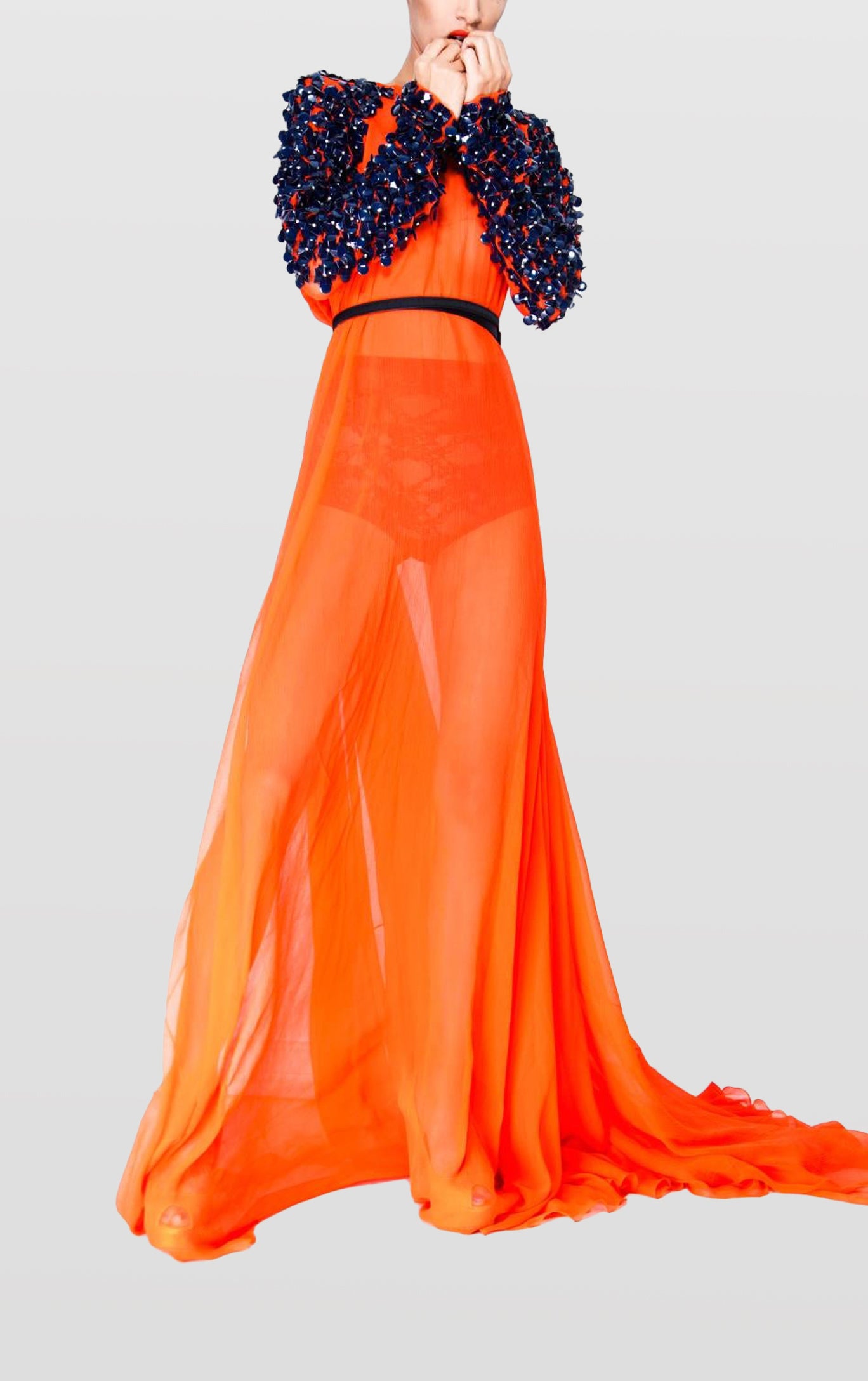 Hand Beaded Sleeved Gown