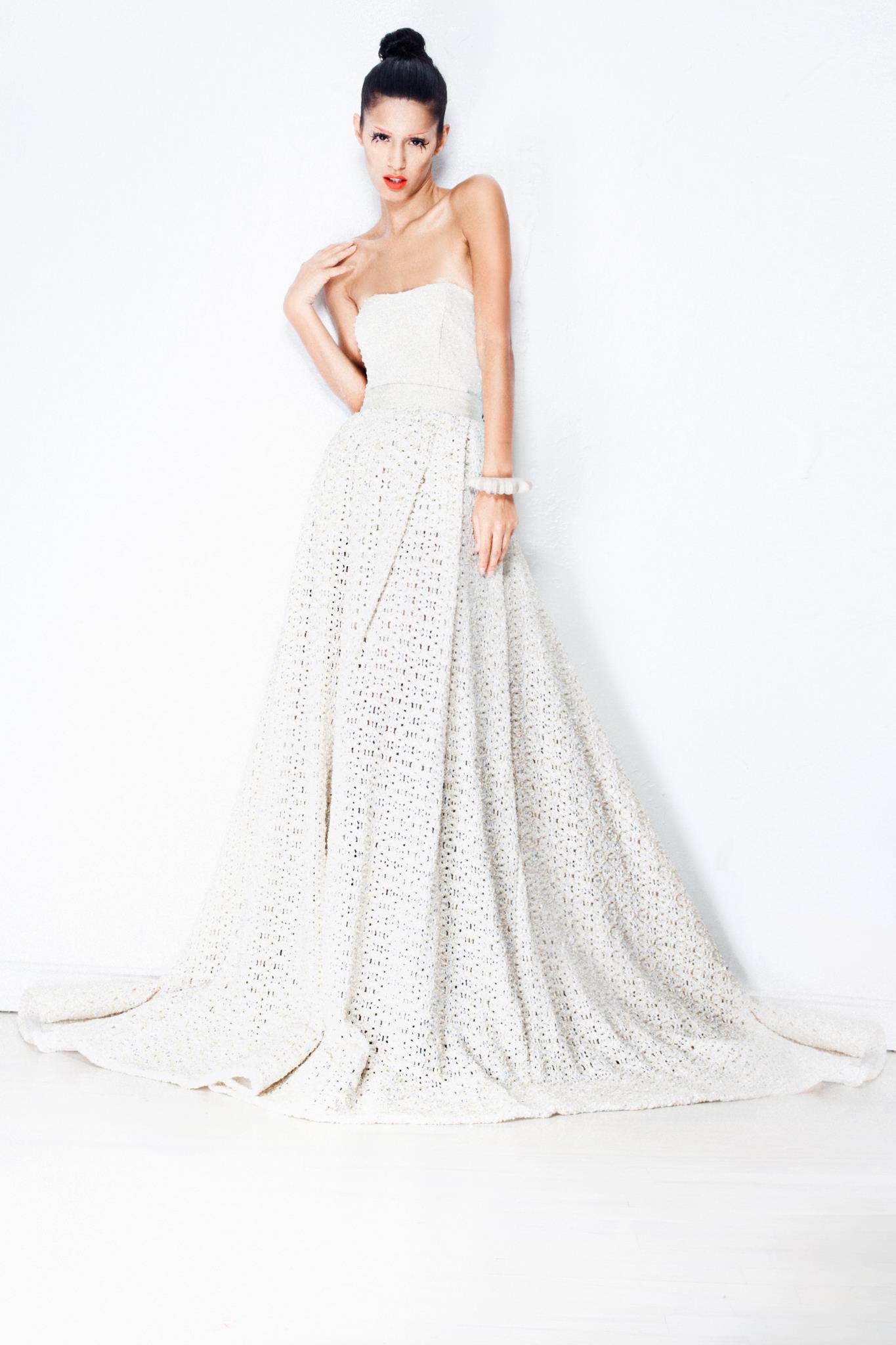 Sustainable Fashion | CELESTINO | Couture | Hudson Valley | Hudson New York | White | Hand Beaded | Knit | Strapless | Ballgown