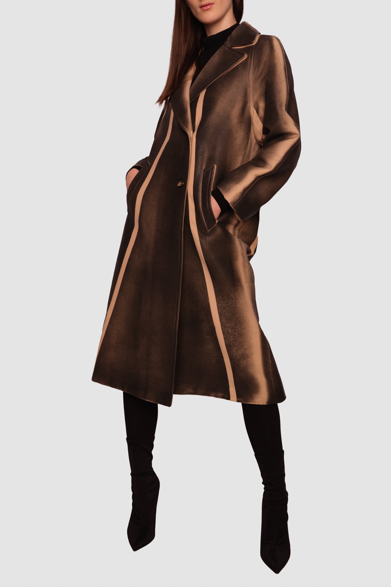 Black Painted and Laminated Wool Beige Trench Coat Jacket OPERA ABITABILE