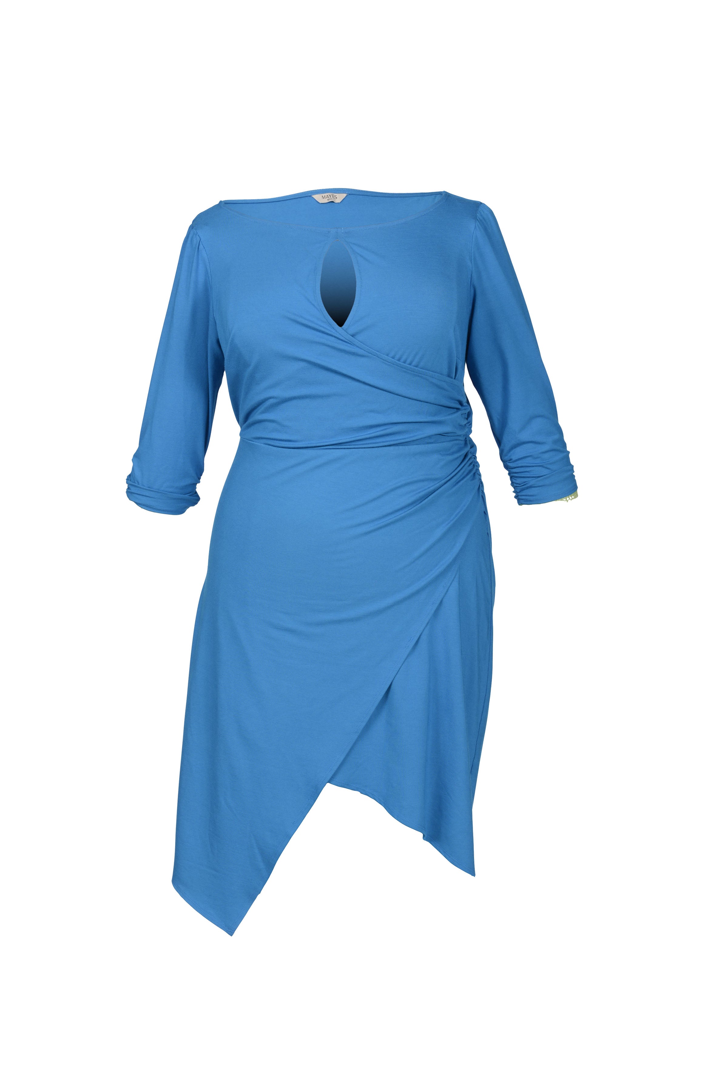 Mayes NYC Lina Keyhole Ruched Waist Dress in Blue