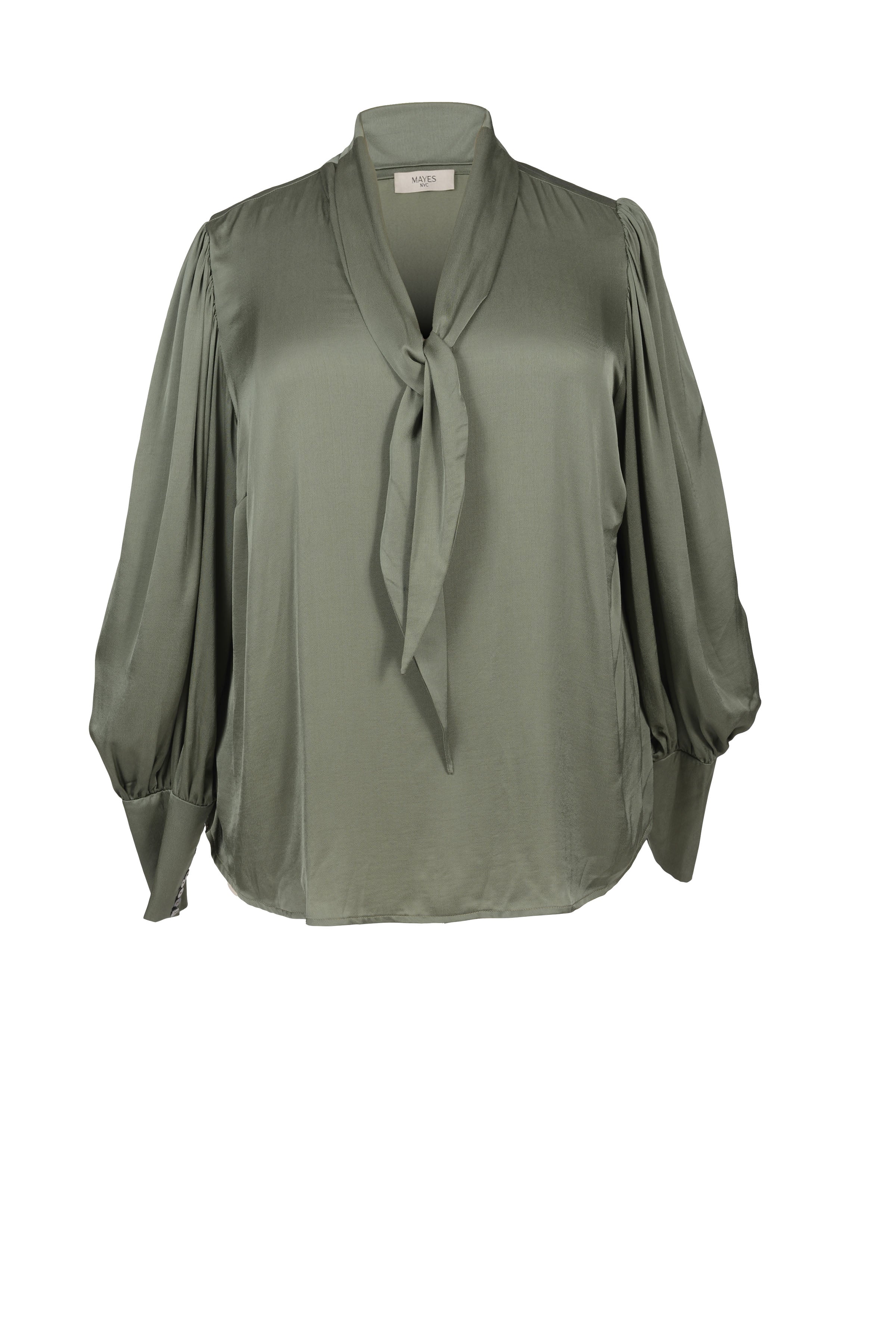 Mayes NYC Mia Scarf Neck Blouse in Solid color Olive