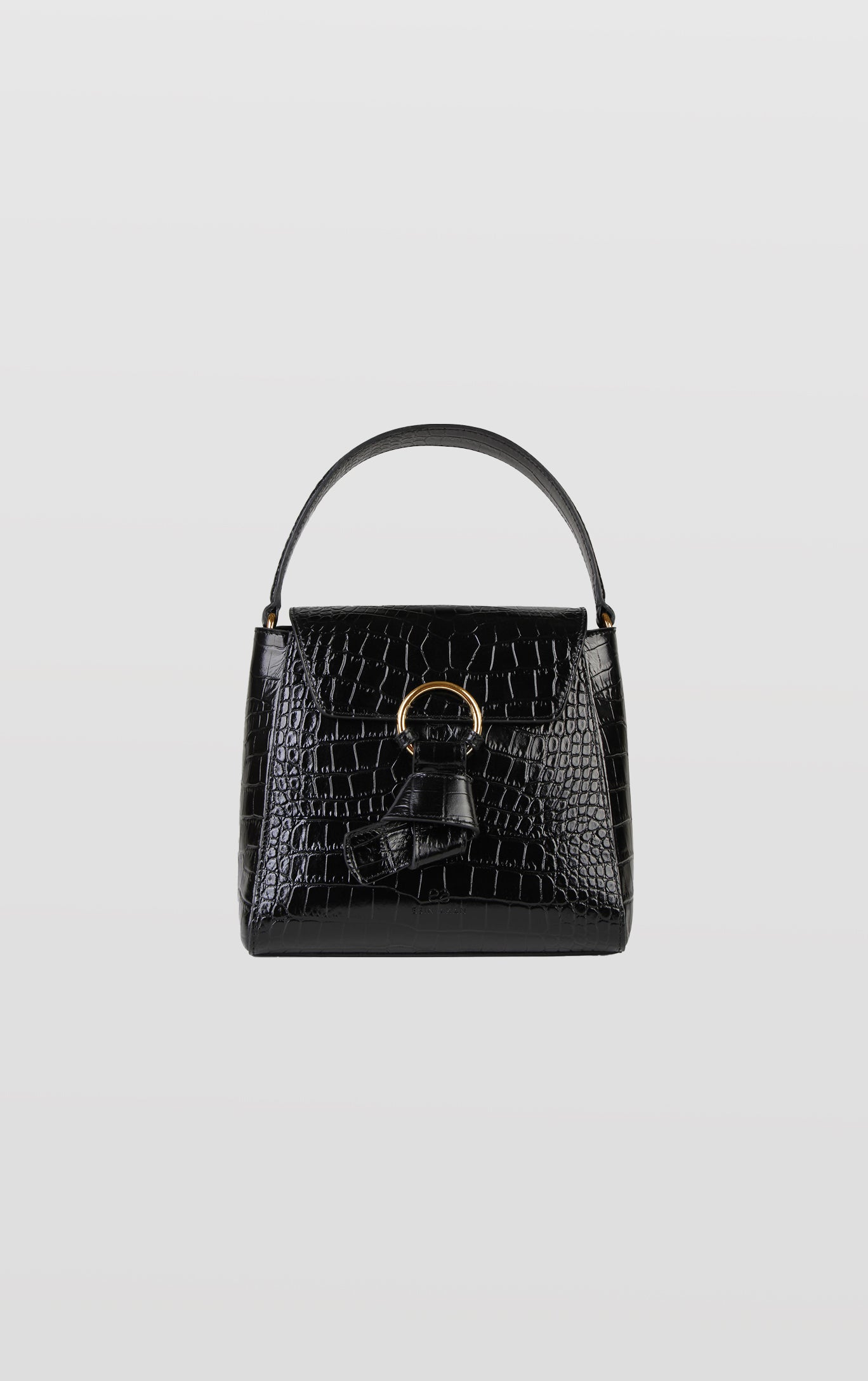 Midi Pimlico, Black Top Handle Bag, Embossed