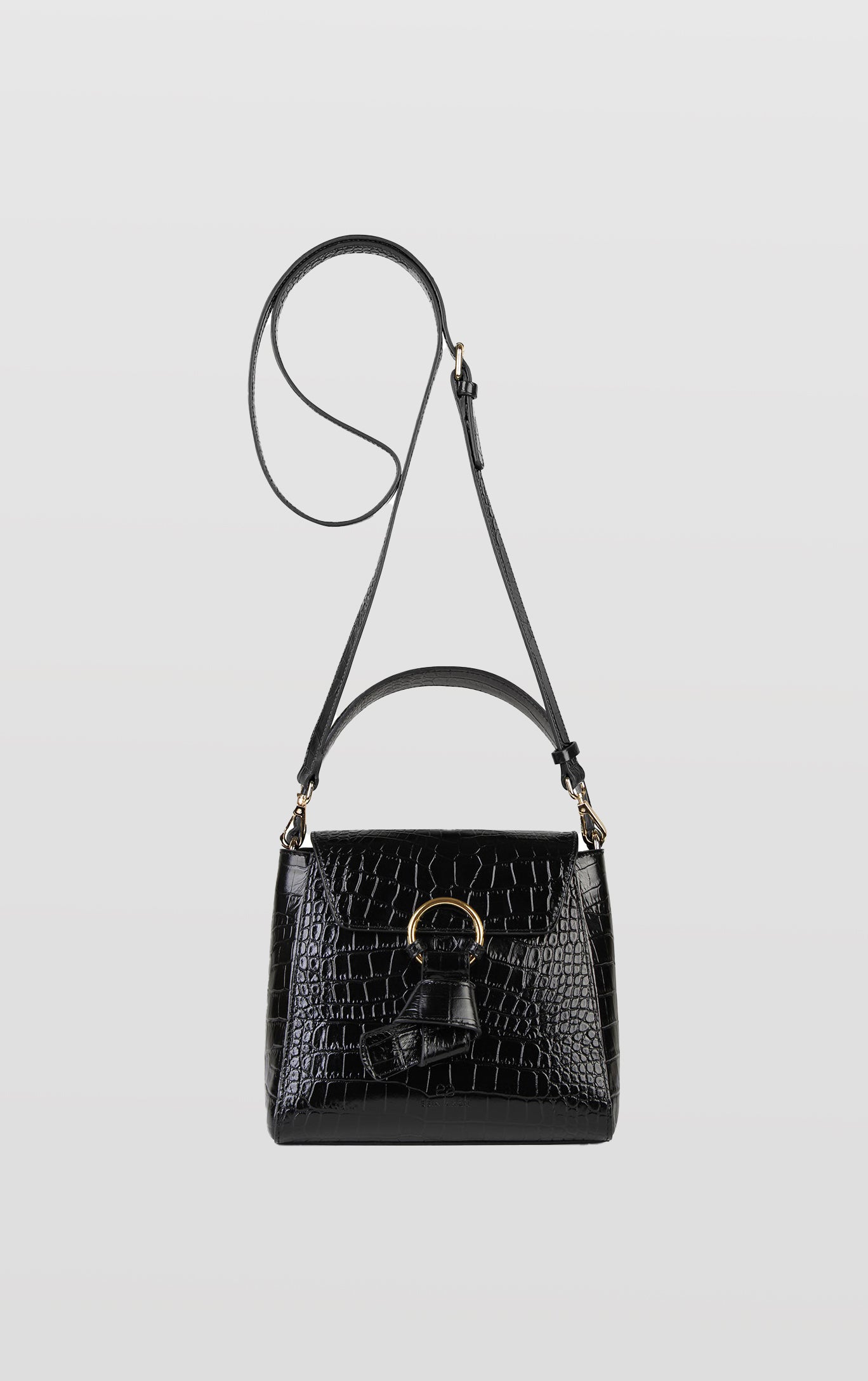 Midi Pimlico, Black Top Handle Bag, Embossed