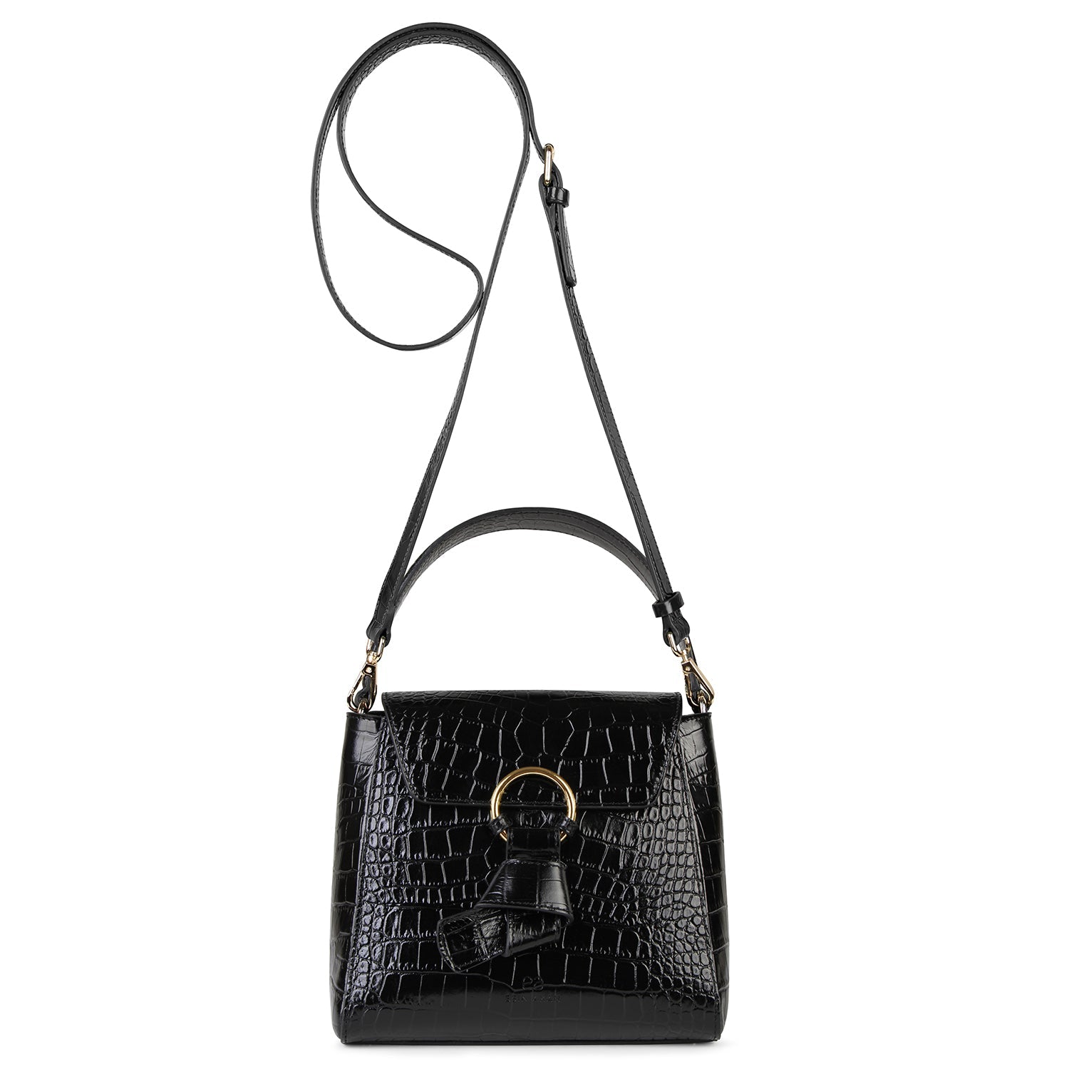 Midi Pimlico, Black Top Handle Bag, Embossed
