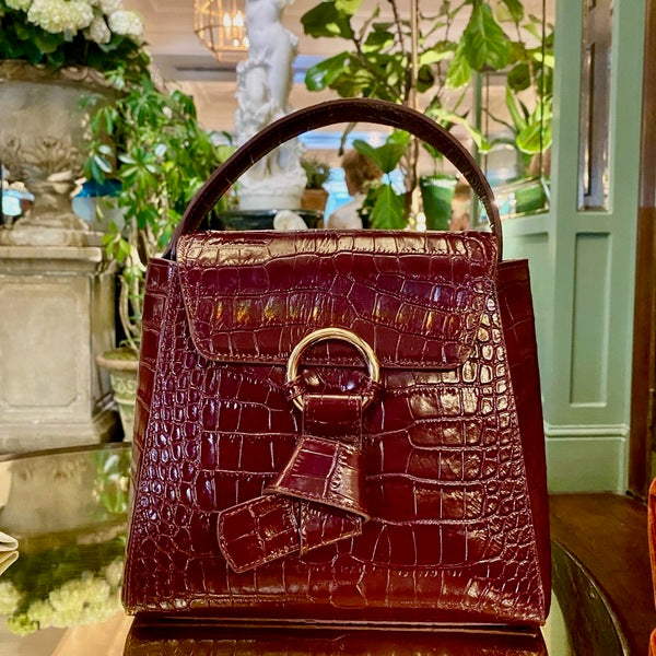 Midi Pimlico, Burgundy Top Handle Bag, Embossed
