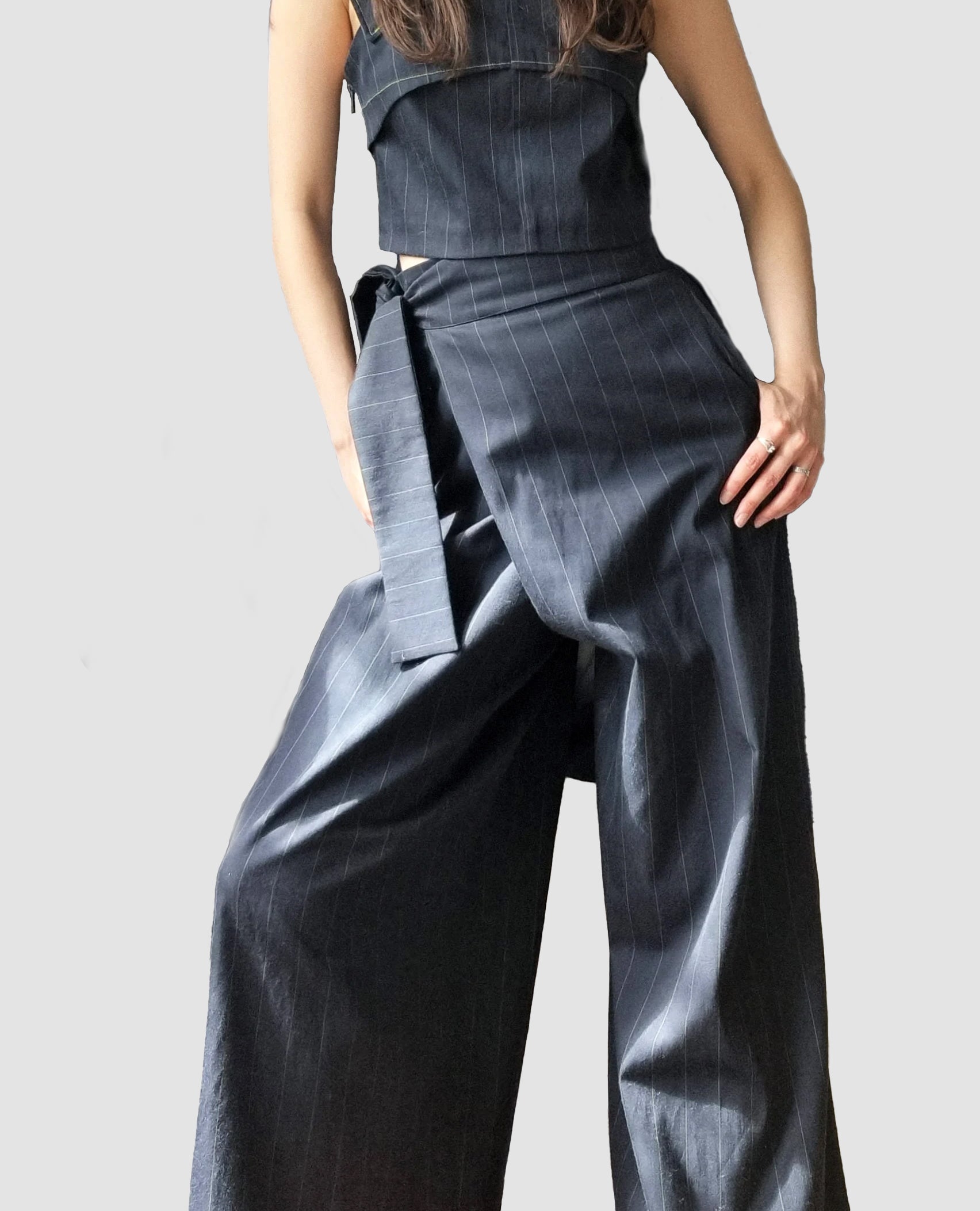 Limited Pinstripe Henley Wrap Trousers