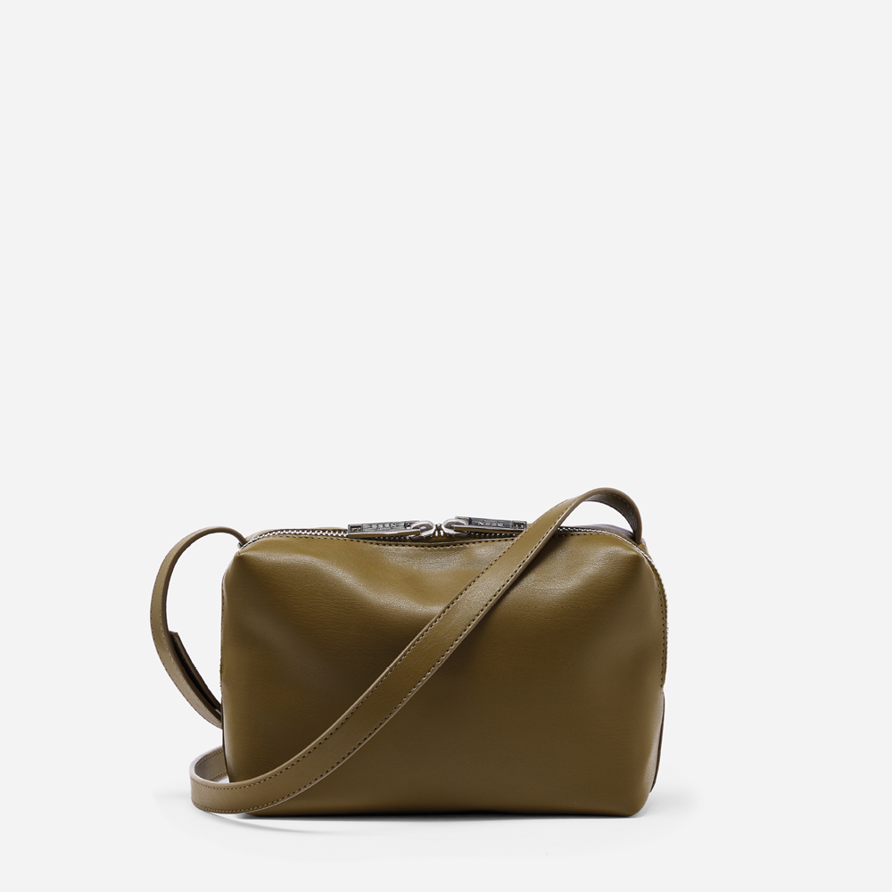 Rees Recycles smooth leather Crossbody in Moss front