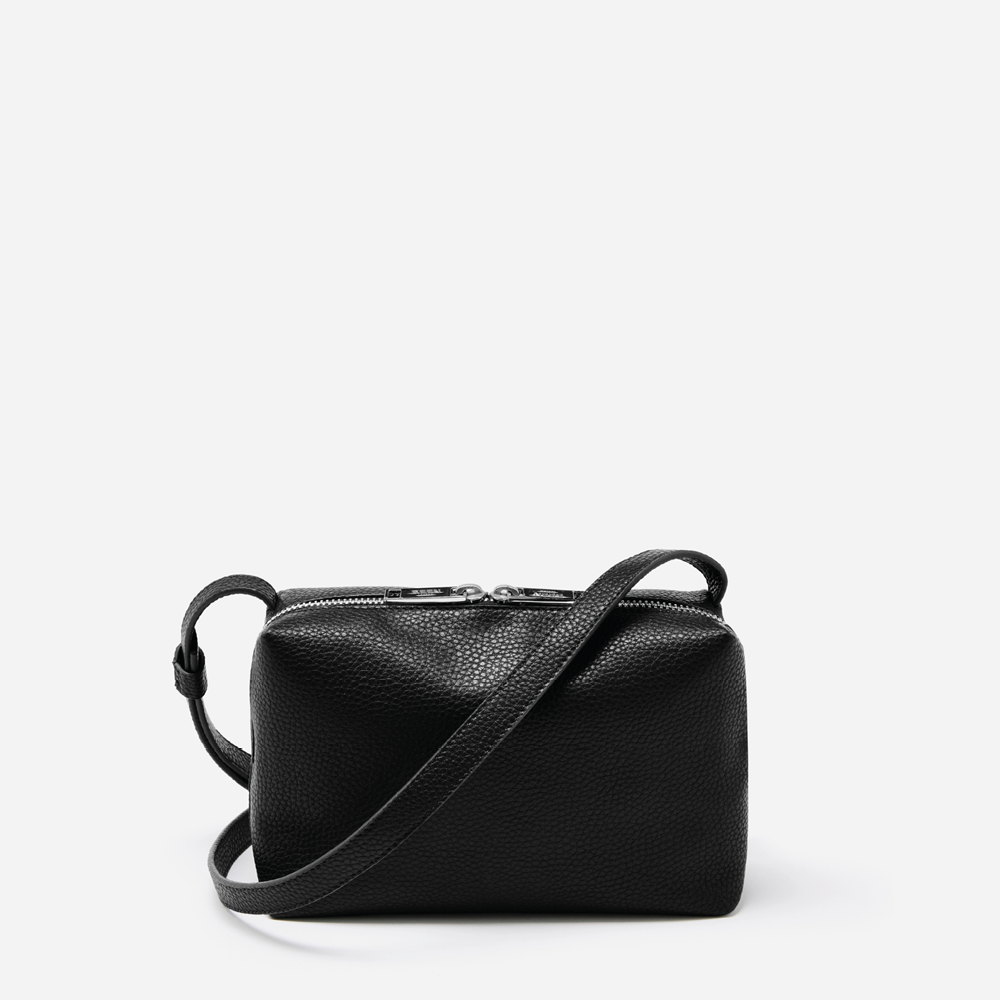 Rees Recycles pebbled leather Crossbody in Black Onyx front