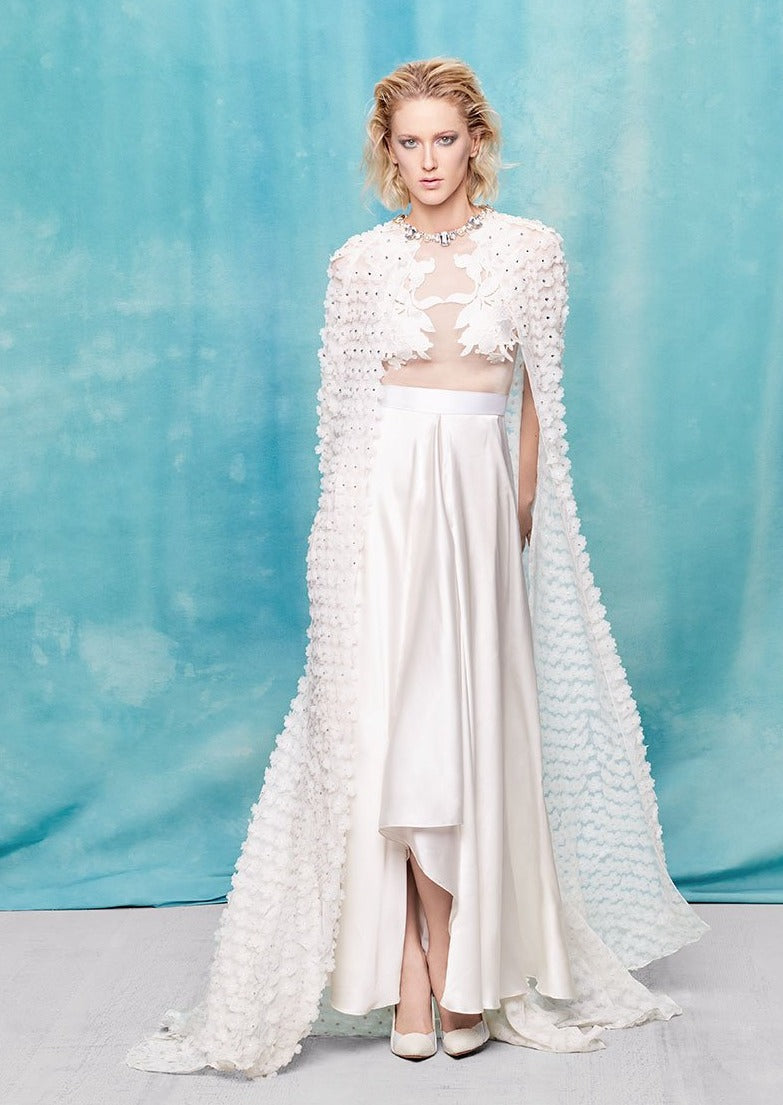 High-Low Silk Gown With Embroidered Cape | Spring/Summer 18