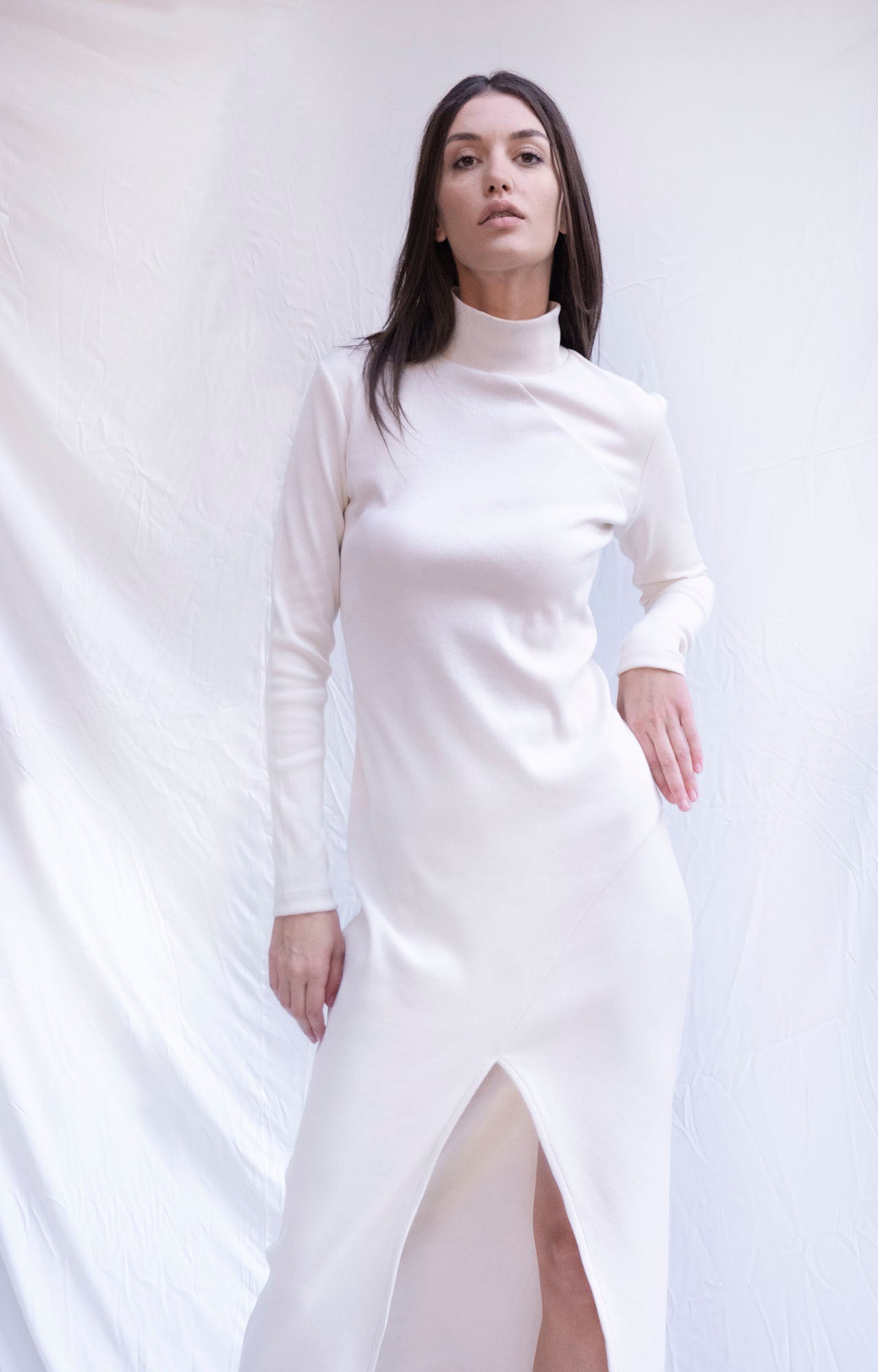 White bodycon ribbed dress