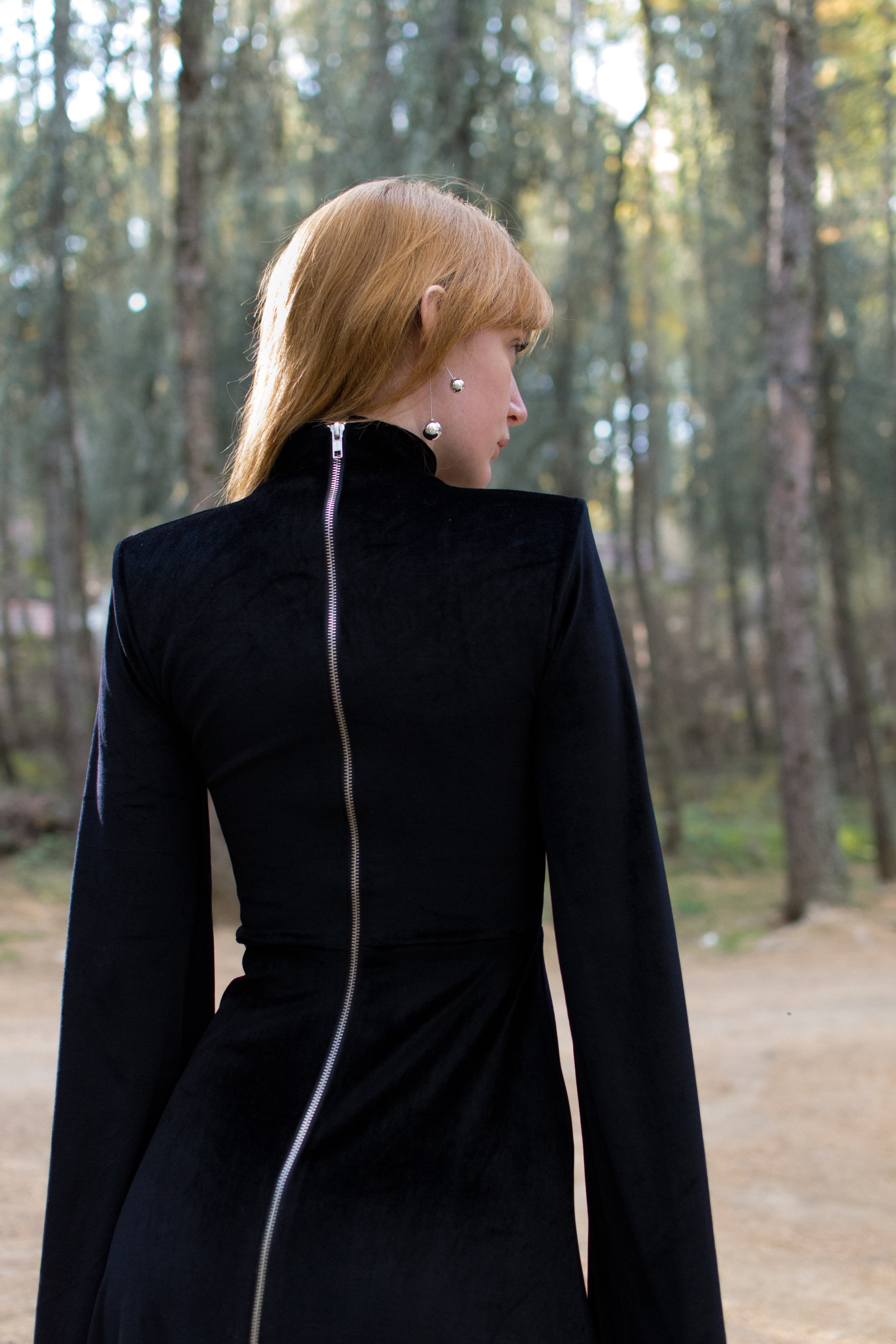 Black midi cut out neckline velvet dress