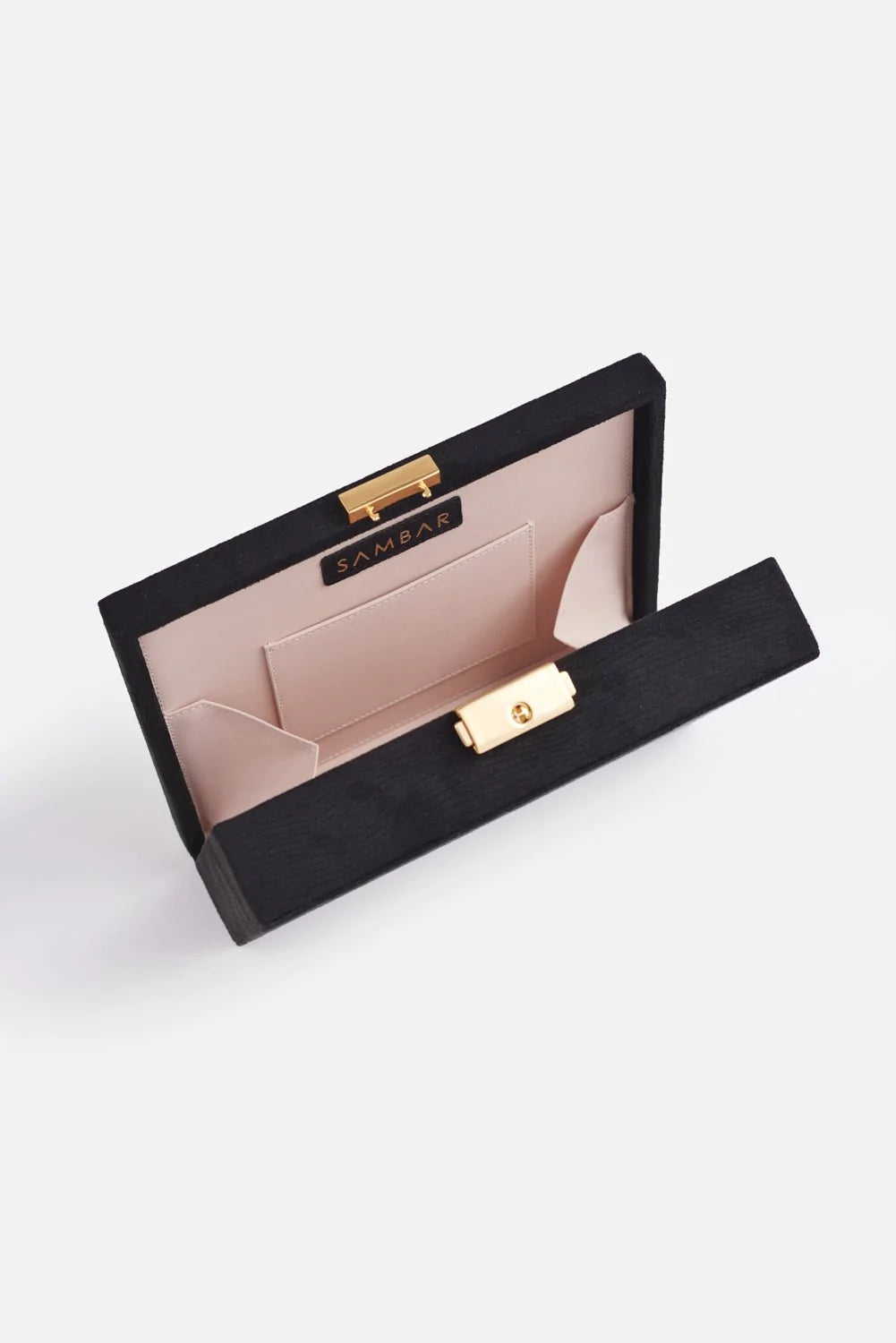 Sambar vegan handbag - Clutch Black Velvet - Open