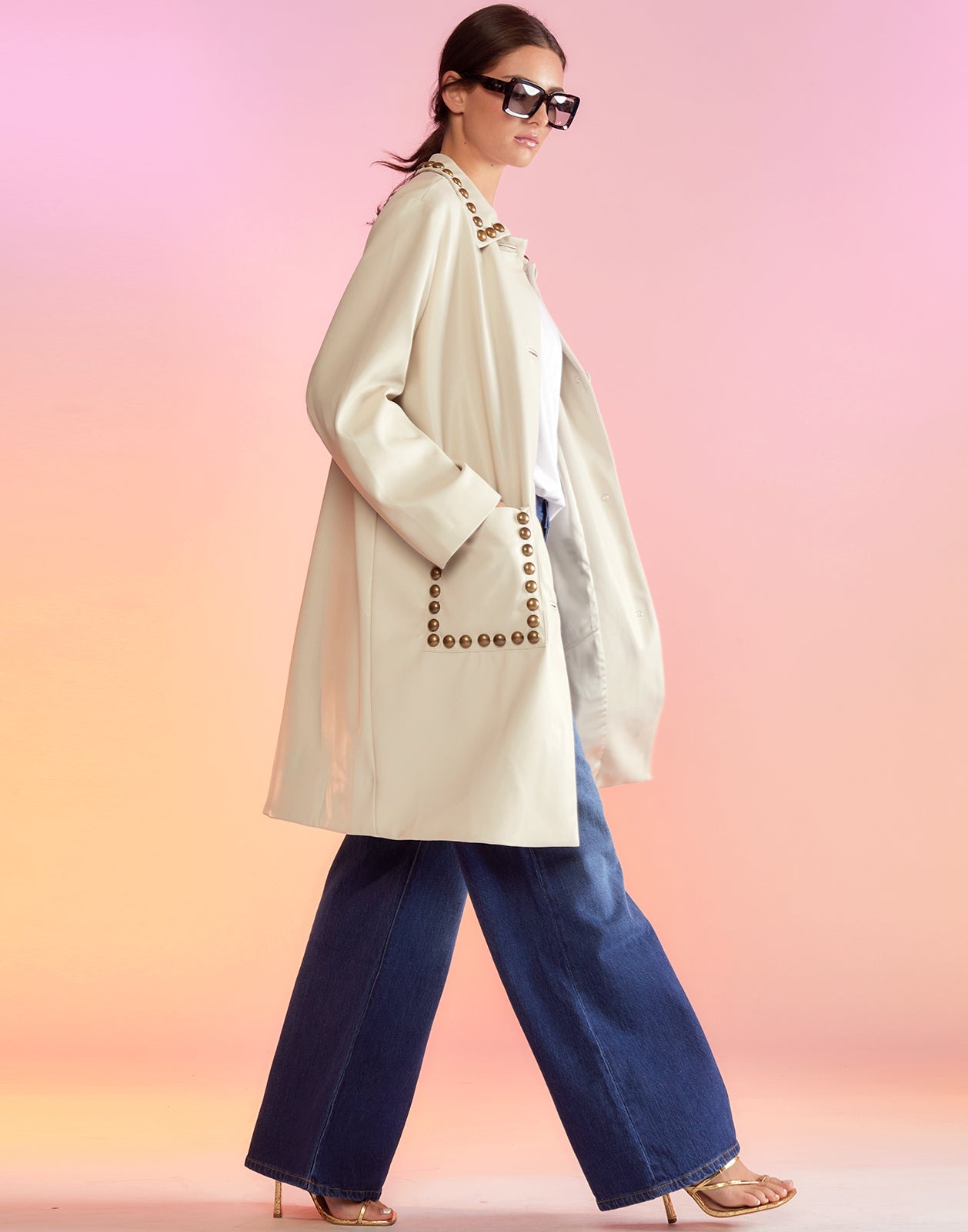 Vegan Studded Leather Coat