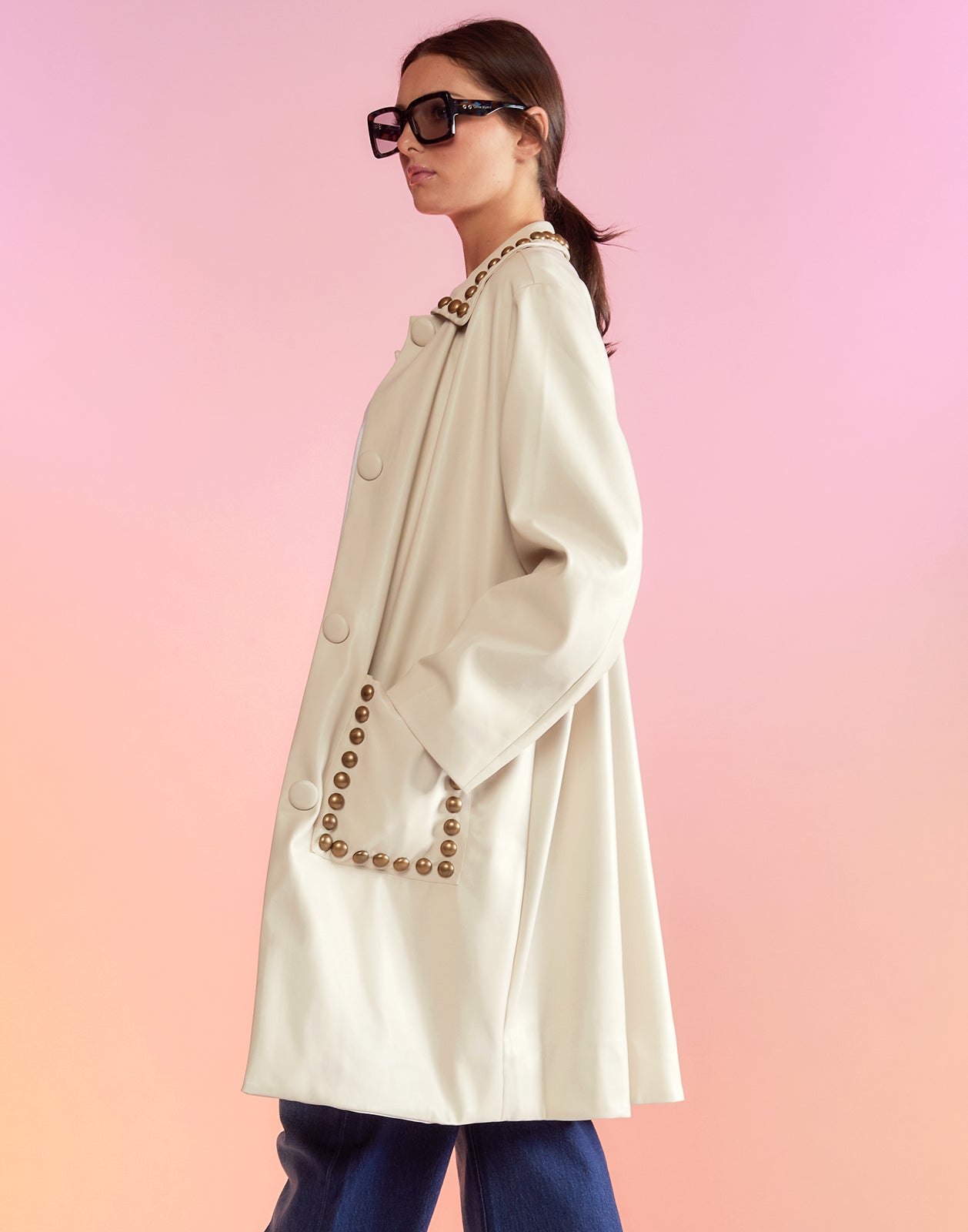 Vegan Studded Leather Coat
