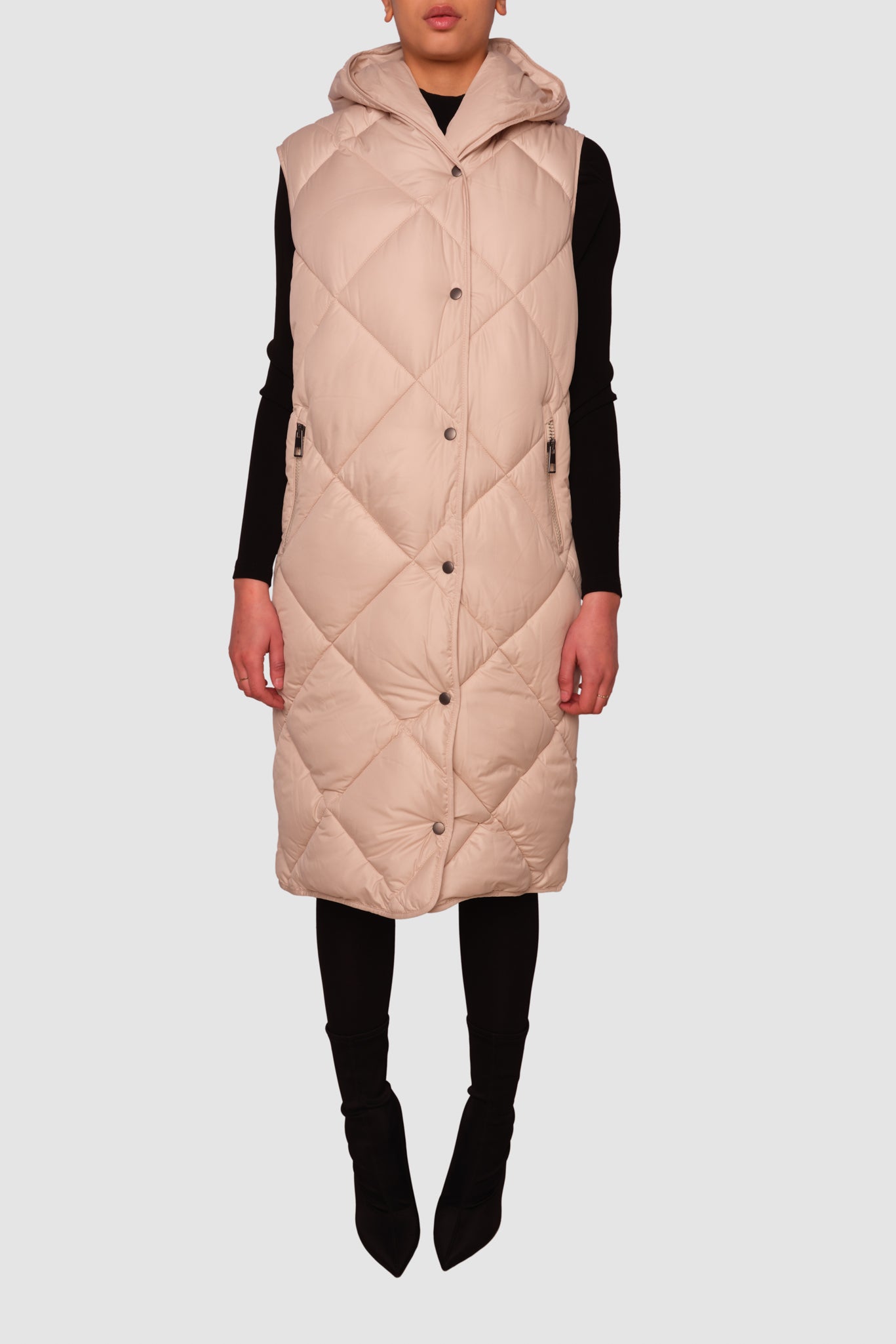 Penzance Beige Long Sleeveless Puffer Jacket