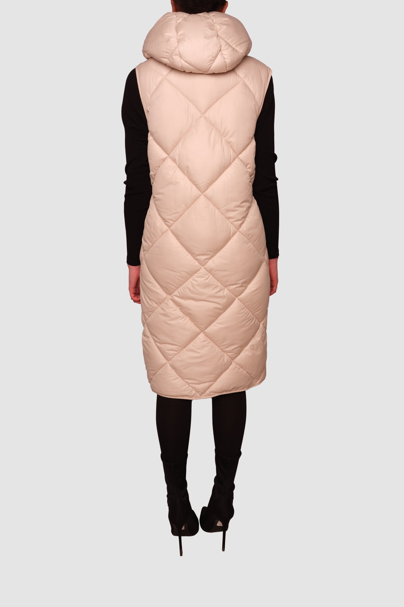 Penzance Beige Long Sleeveless Puffer Jacket