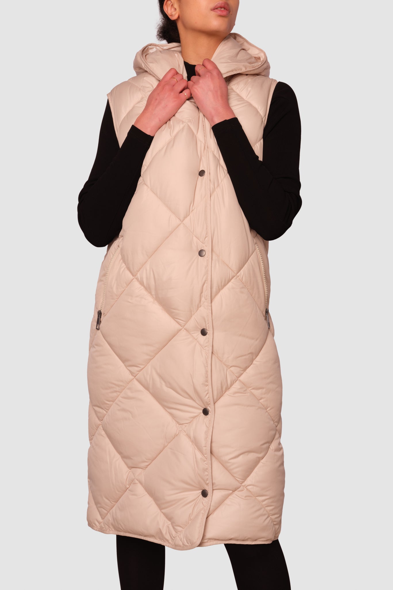 Penzance Beige Long Sleeveless Puffer Jacket