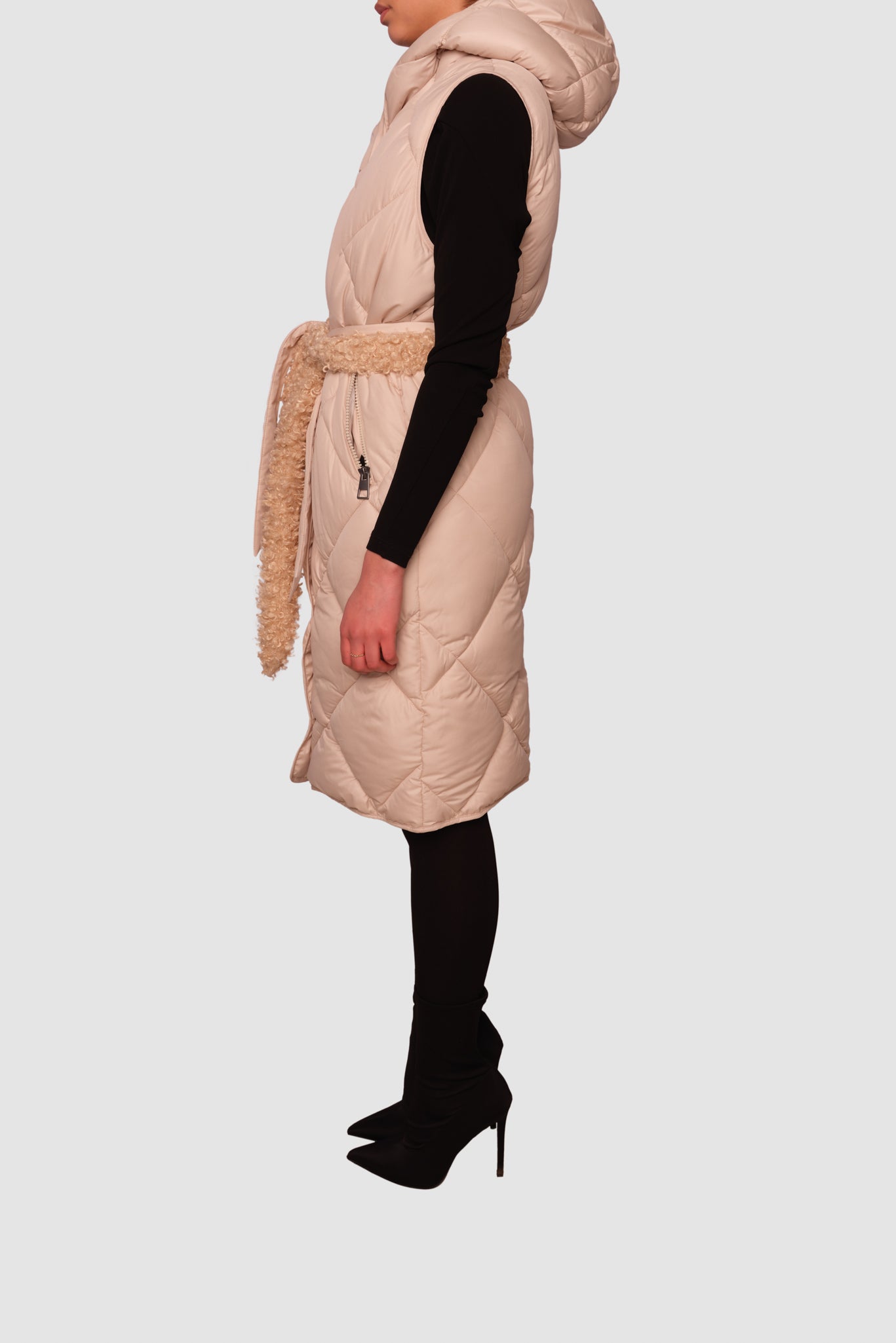 Penzance Beige Long Sleeveless Puffer Jacket