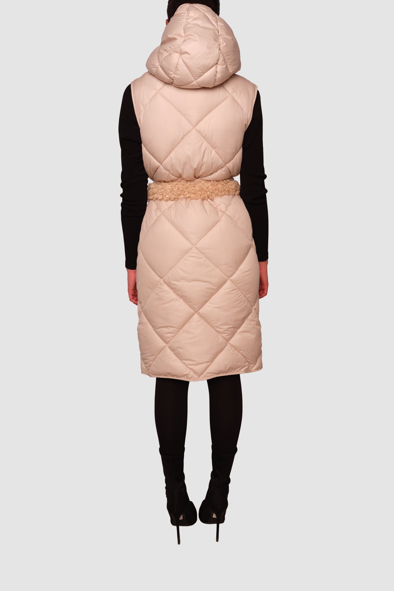 Penzance Beige Long Sleeveless Puffer Jacket