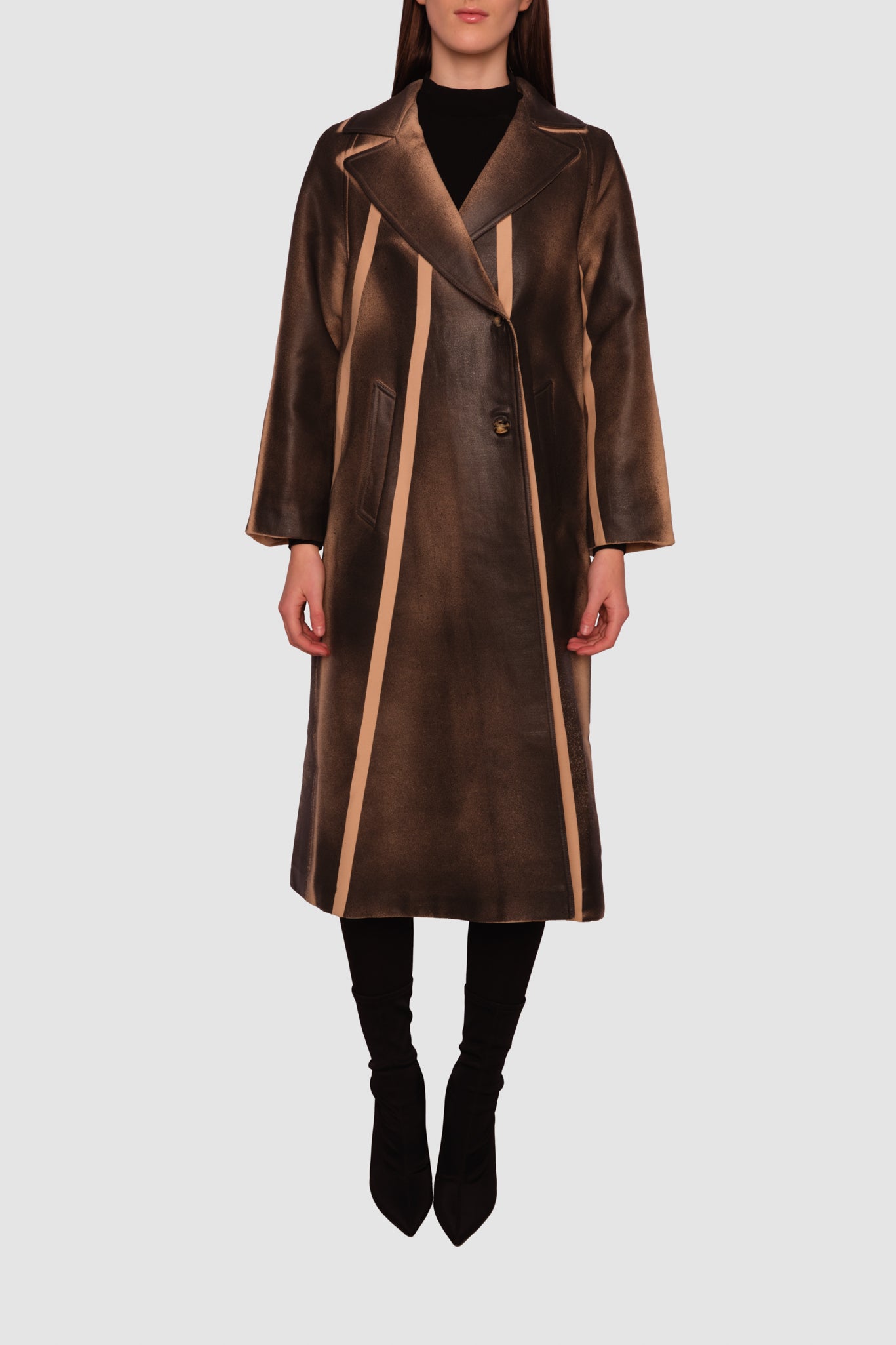 Black Painted and Laminated Wool Beige Trench Coat Jacket OPERA ABITABILE