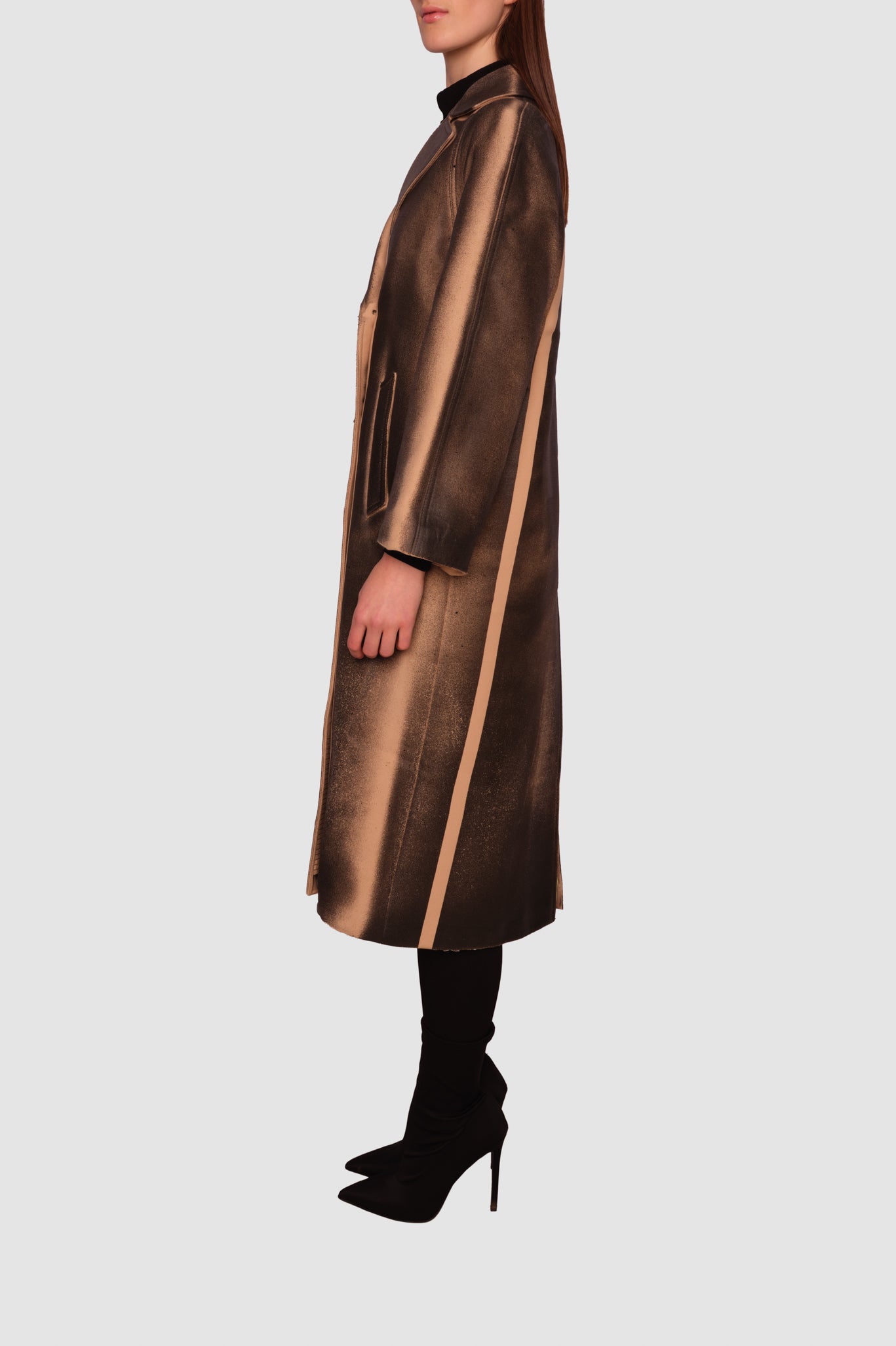 Black Painted and Laminated Wool Beige Trench Coat Jacket OPERA ABITABILE