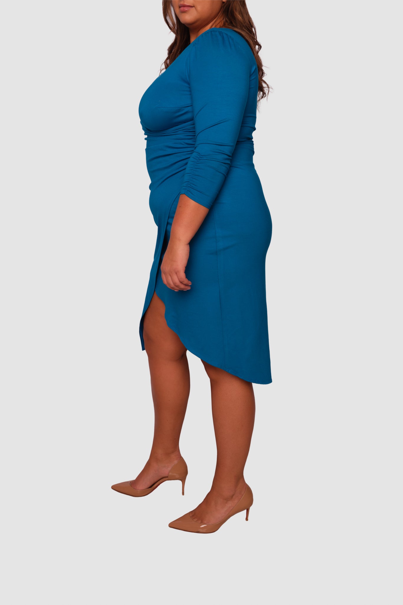 Lina Keyhole Ruched Waist Dress in Blue