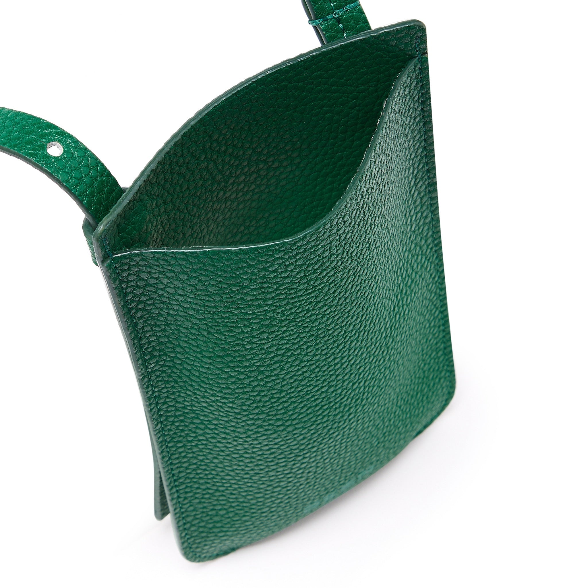 Elia Phone Bag in Rainforest Green recycled pebbled leather spacious interior