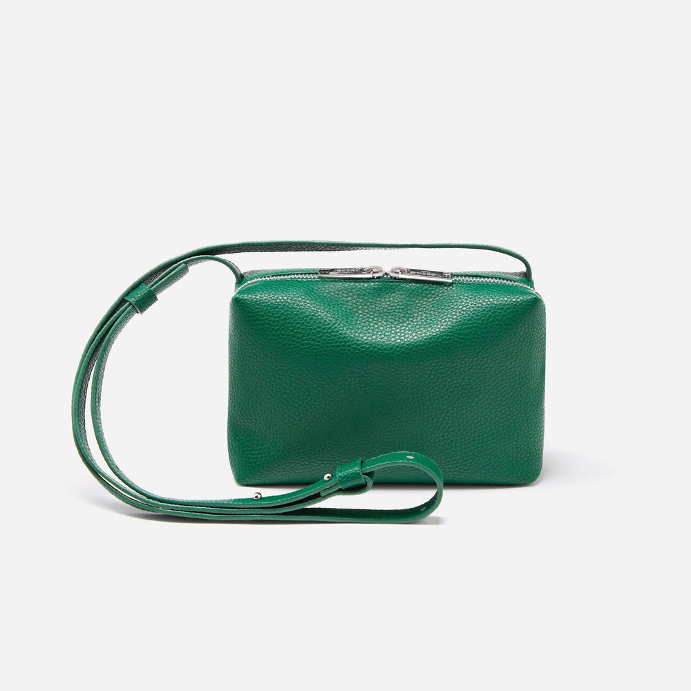 Rees Pebbled Recycled Leather Camera Bag in Rainforest Green