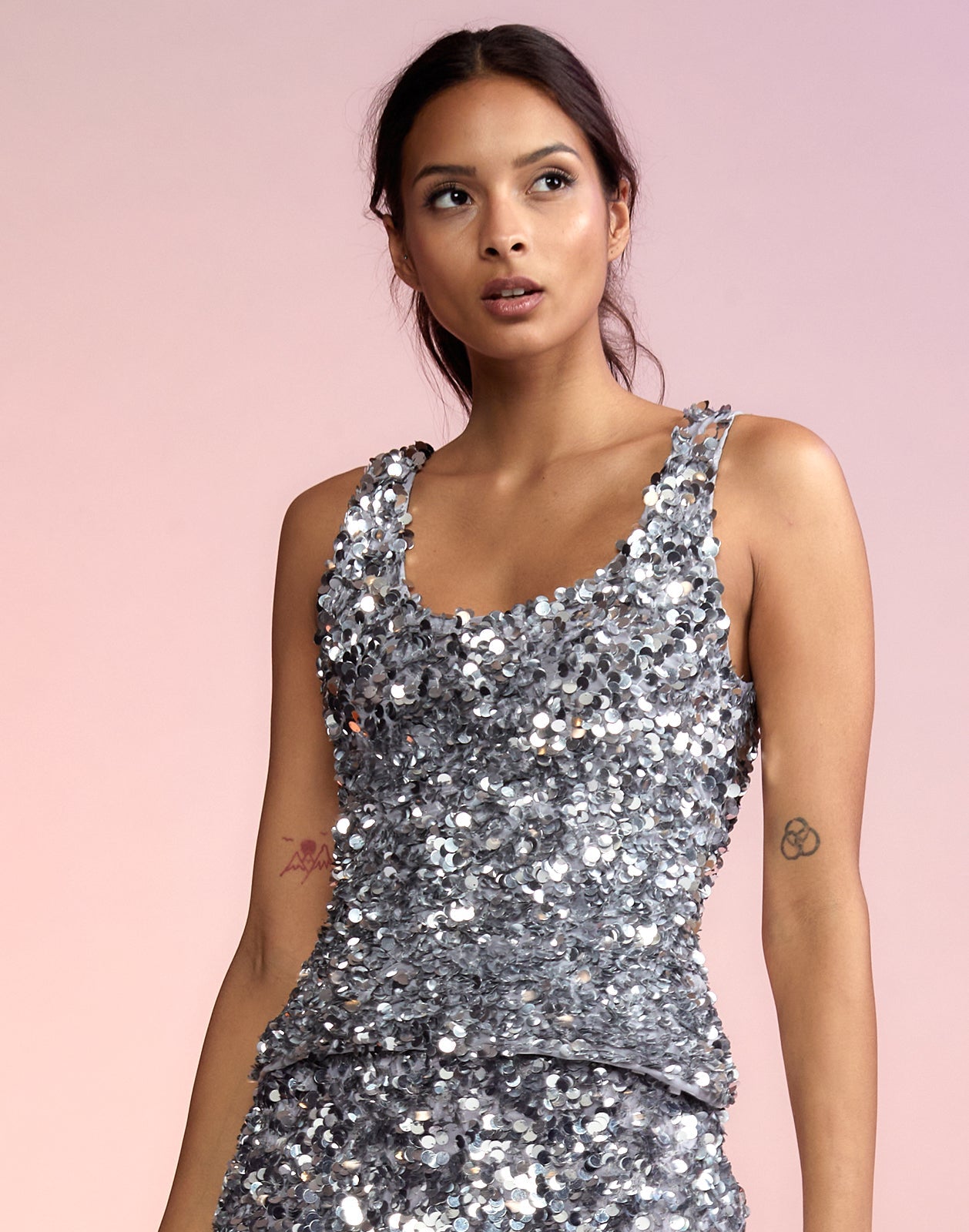 Silver Sequin Embellished Tank