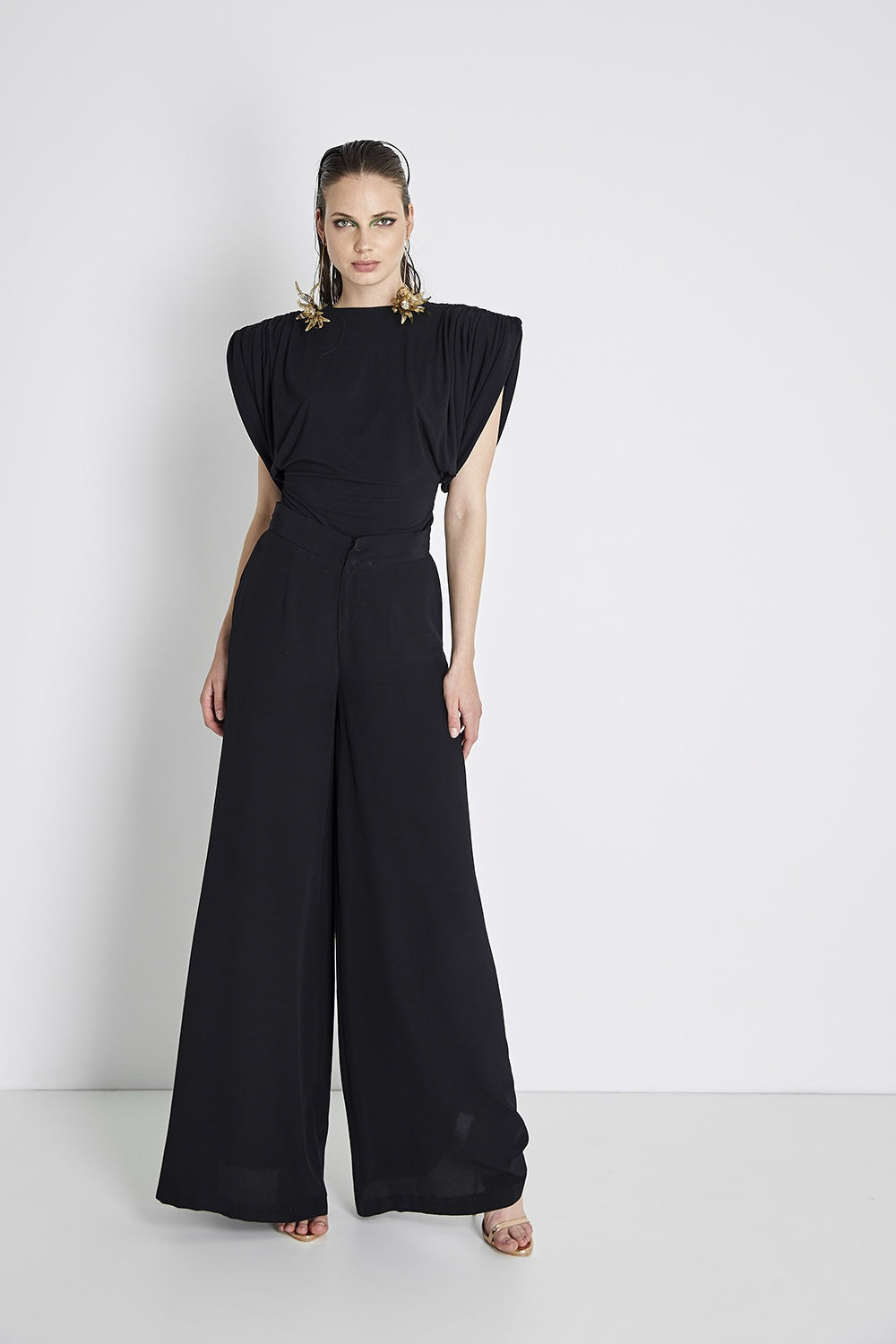 HIGH-RISE WOOD PALAZZO TROUSERS