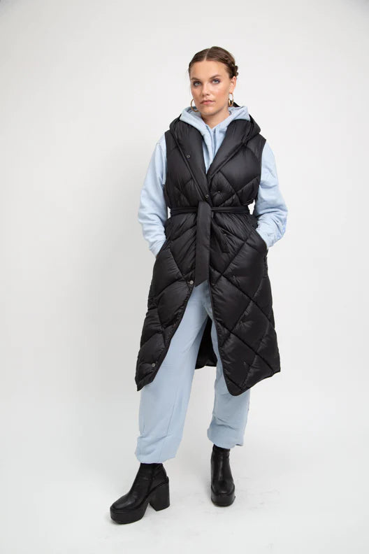 PENZANCE black long sleeveless puffer jacket - [culthread]