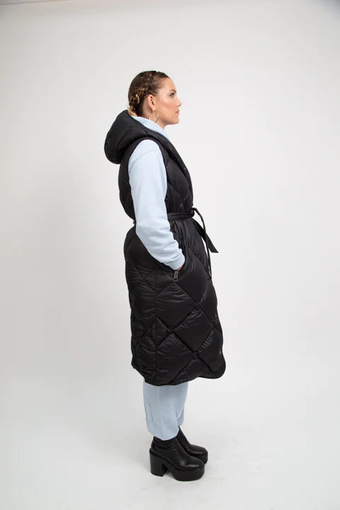 PENZANCE black long sleeveless puffer jacket - culthread