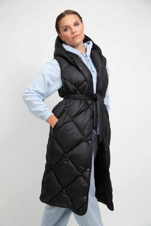 PENZANCE black long sleeveless puffer jacket - [culthread]