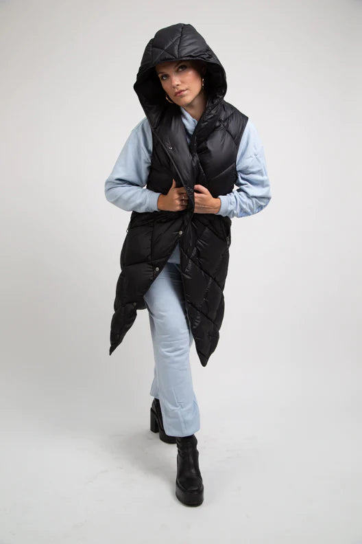 PENZANCE black long sleeveless puffer jacket - [culthread]