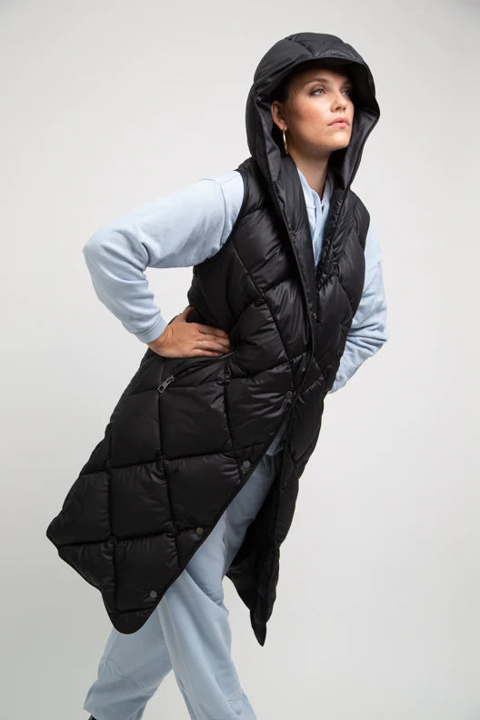 PENZANCE black long sleeveless puffer jacket - [culthread]