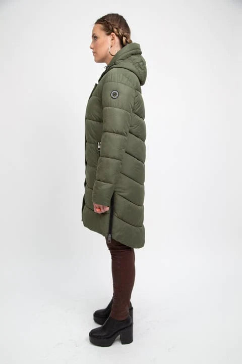 PORTOBELLO II olive green long puffer jacket - culthread