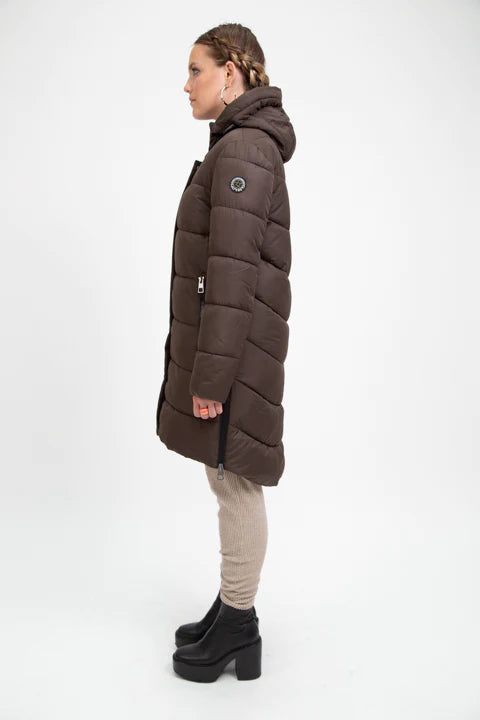 PORTOBELLO II brown long puffer jacket - culthread